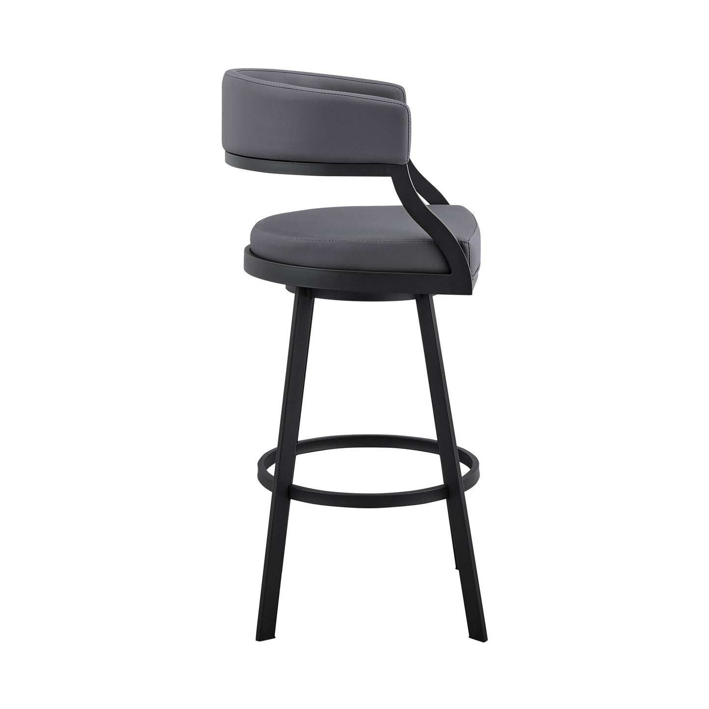 Dione 26" Counter Height Swivel Grey Faux Leather and Black Metal Bar Stool By Armen Living | Bar Stools | Modishstore - 4