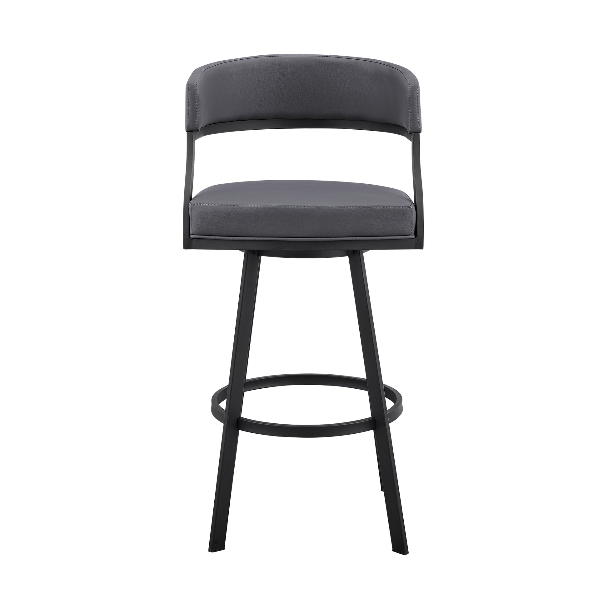 Dione 30" Bar Height Swivel Grey Faux Leather and Black Metal Bar Stool By Armen Living | Bar Stools | Modishstore - 3