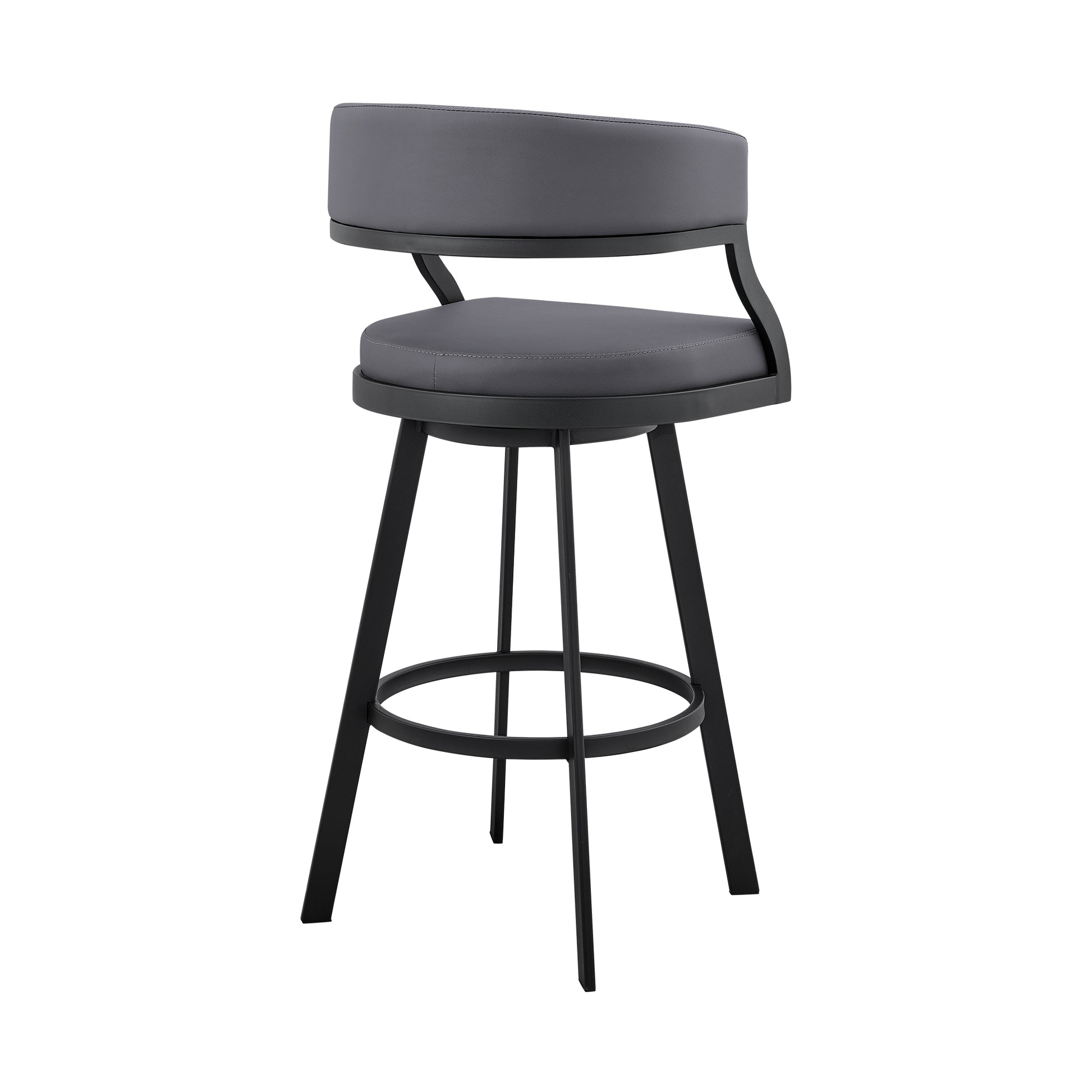 Dione 30" Bar Height Swivel Grey Faux Leather and Black Metal Bar Stool By Armen Living | Bar Stools | Modishstore - 5