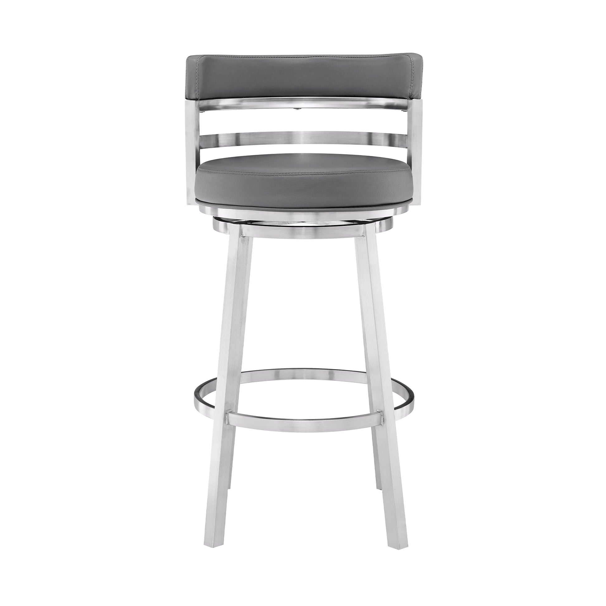 Titana 30" Bar Height Swivel Grey Faux Leather and Brushed Stainless Steel Bar Stool By Armen Living | Bar Stools | Modishstore - 3