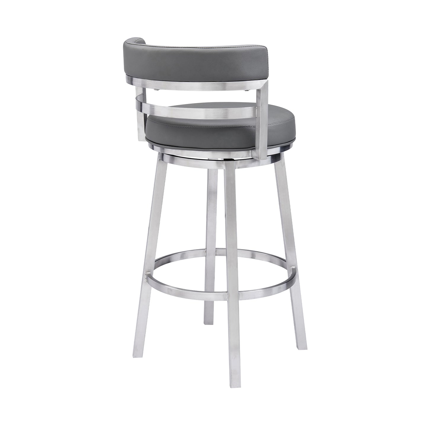 Titana 30" Bar Height Swivel Grey Faux Leather and Brushed Stainless Steel Bar Stool By Armen Living | Bar Stools | Modishstore - 4