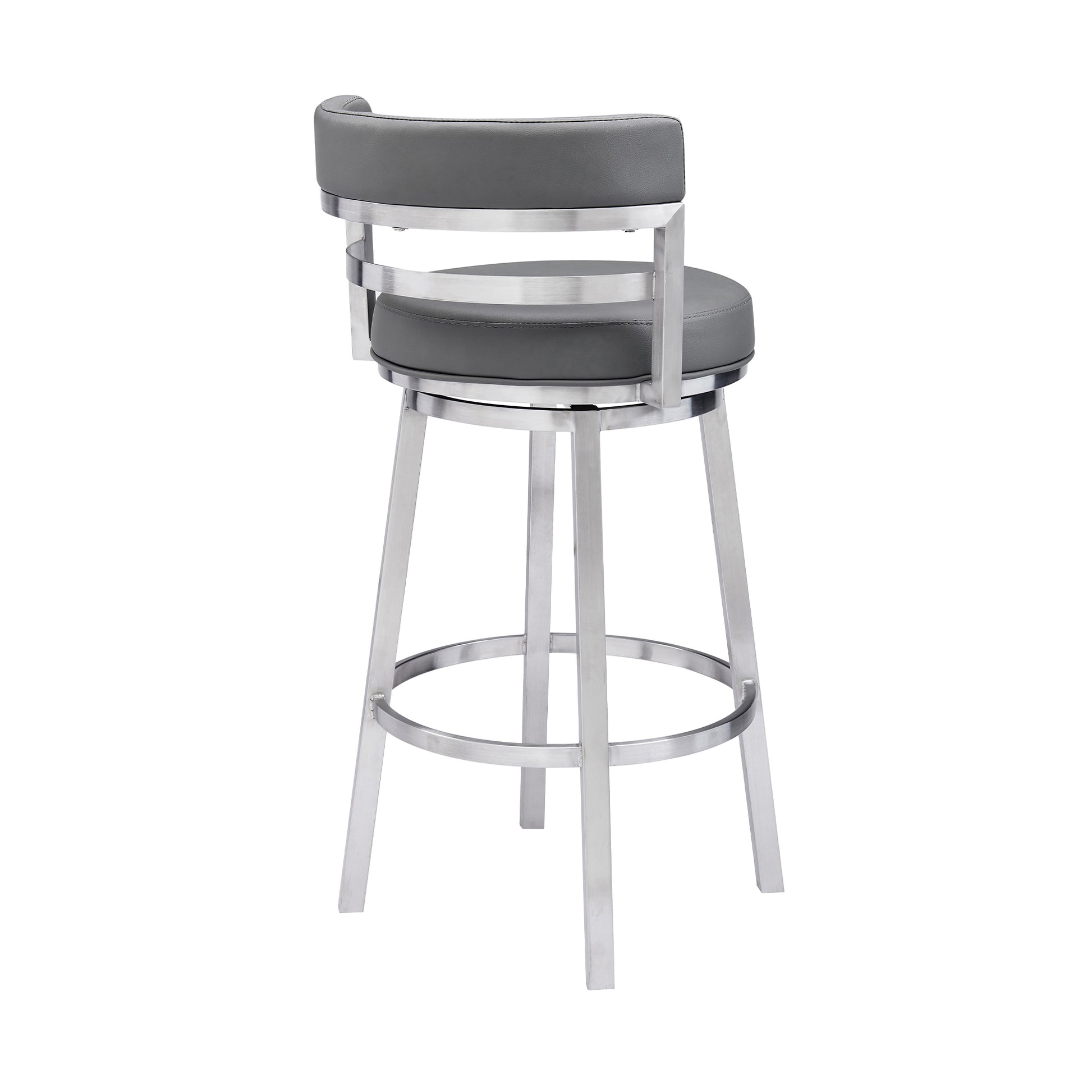 Titana 26" Counter Height Swivel Grey Faux Leather and Brushed Stainless Steel Bar Stool By Armen Living | Bar Stools | Modishstore - 4