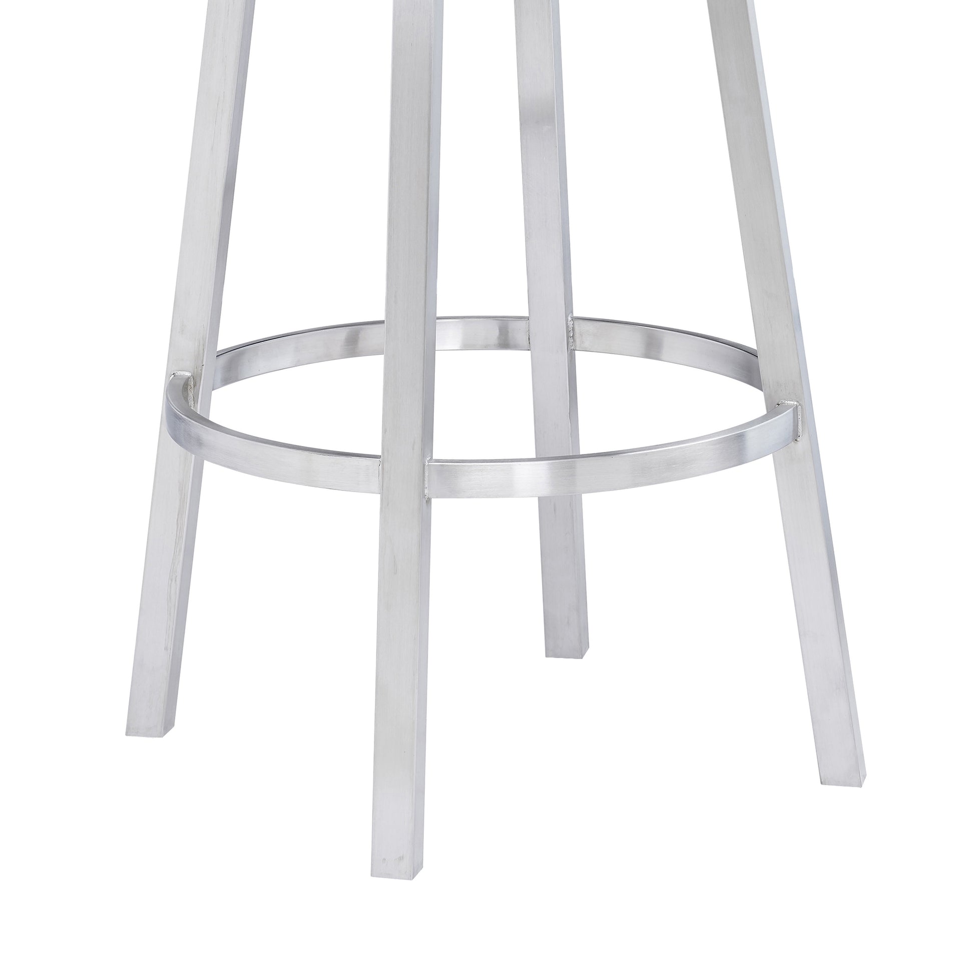 Titana 30" Bar Height Swivel White Faux Leather and Brushed Stainless Steel Bar Stool By Armen Living | Bar Stools | Modishstore - 7