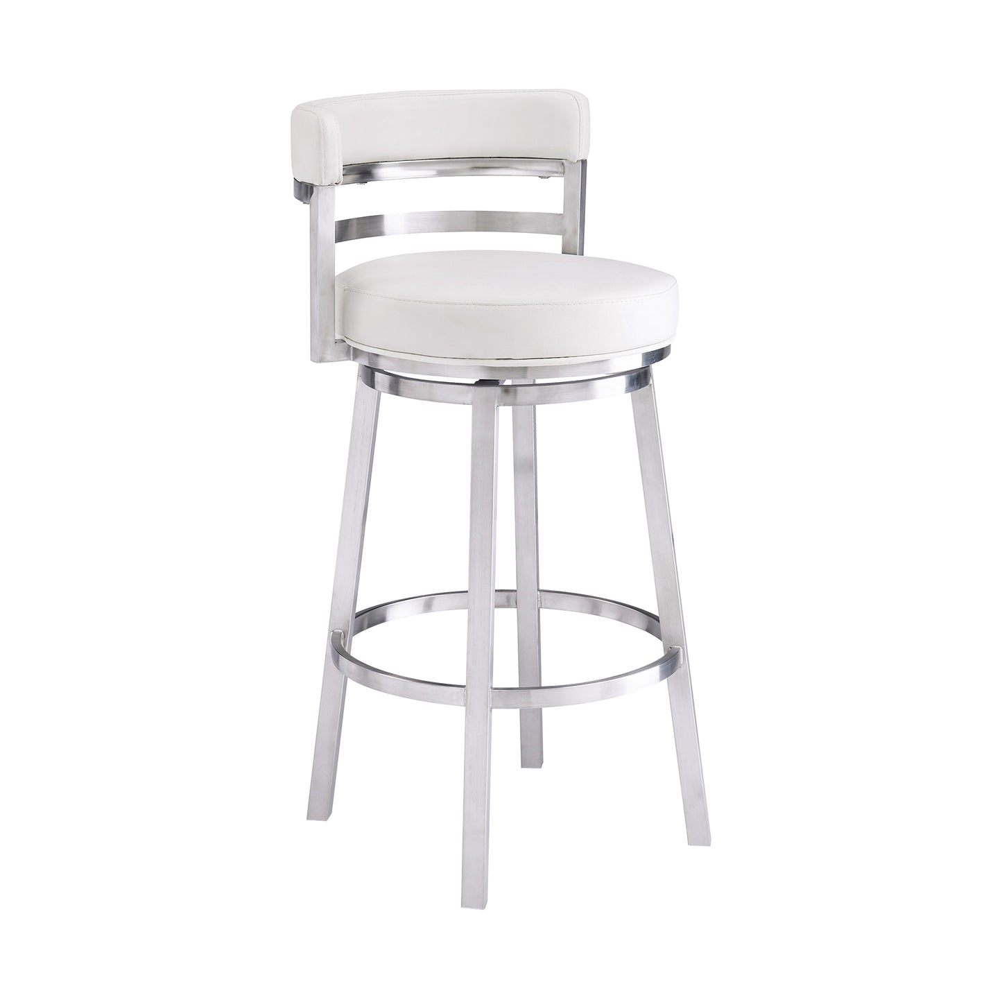 Titana 26" Counter Height Swivel White Faux Leather and Brushed Stainless Steel Bar Stool By Armen Living | Bar Stools | Modishstore - 2