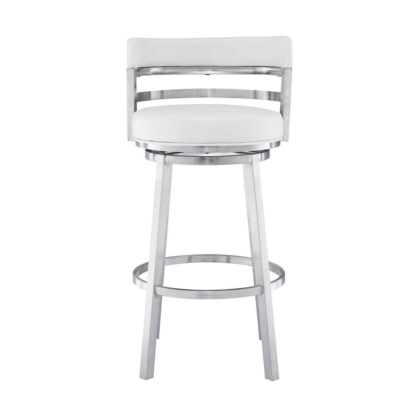 Titana 26" Counter Height Swivel White Faux Leather and Brushed Stainless Steel Bar Stool By Armen Living | Bar Stools | Modishstore - 3