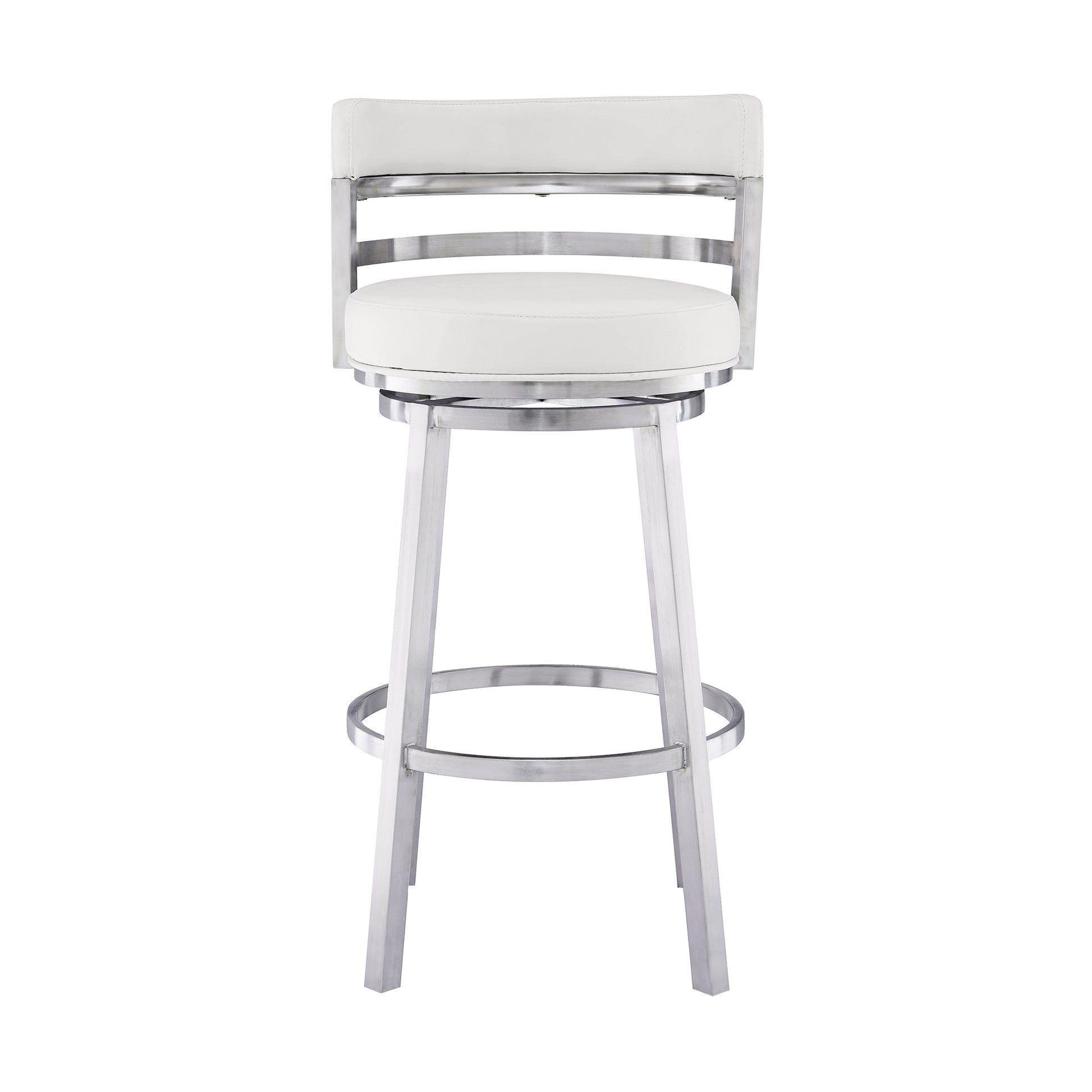 Titana 26" Counter Height Swivel White Faux Leather and Brushed Stainless Steel Bar Stool By Armen Living | Bar Stools | Modishstore - 3