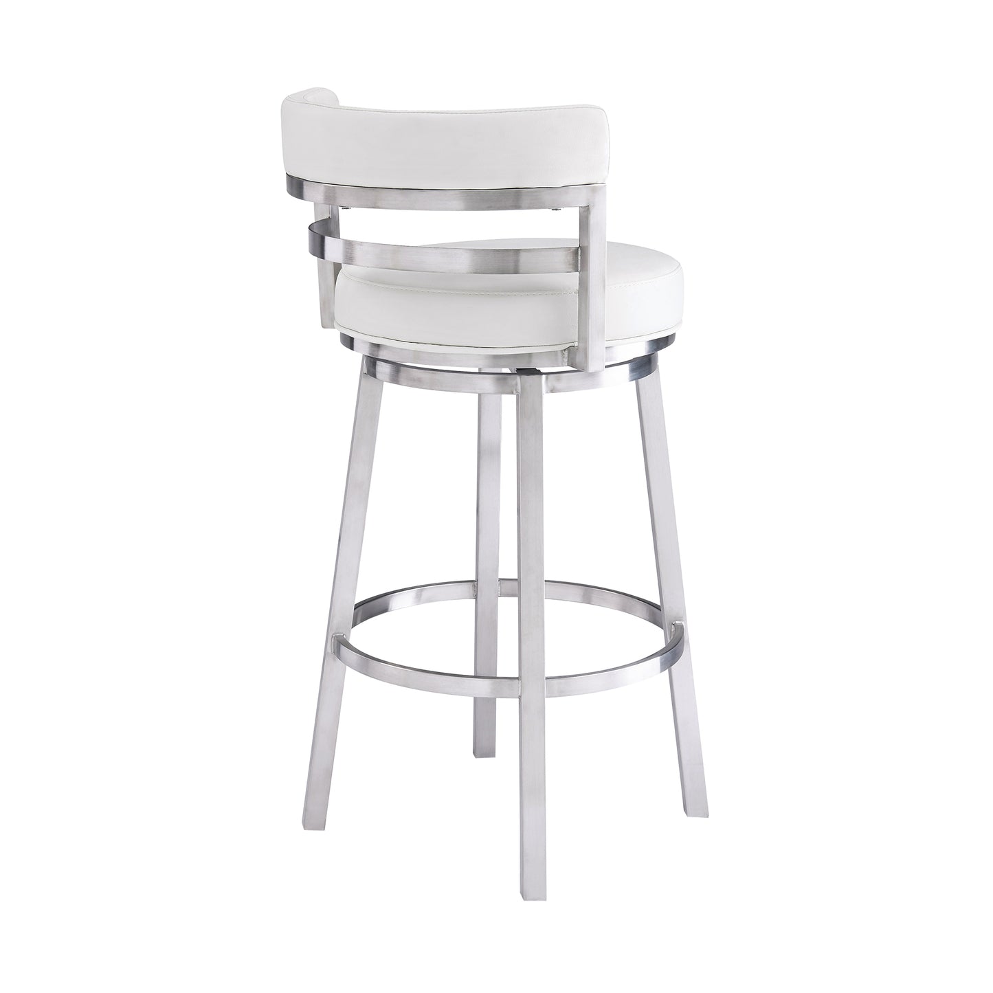 Titana 26" Counter Height Swivel White Faux Leather and Brushed Stainless Steel Bar Stool By Armen Living | Bar Stools | Modishstore - 4