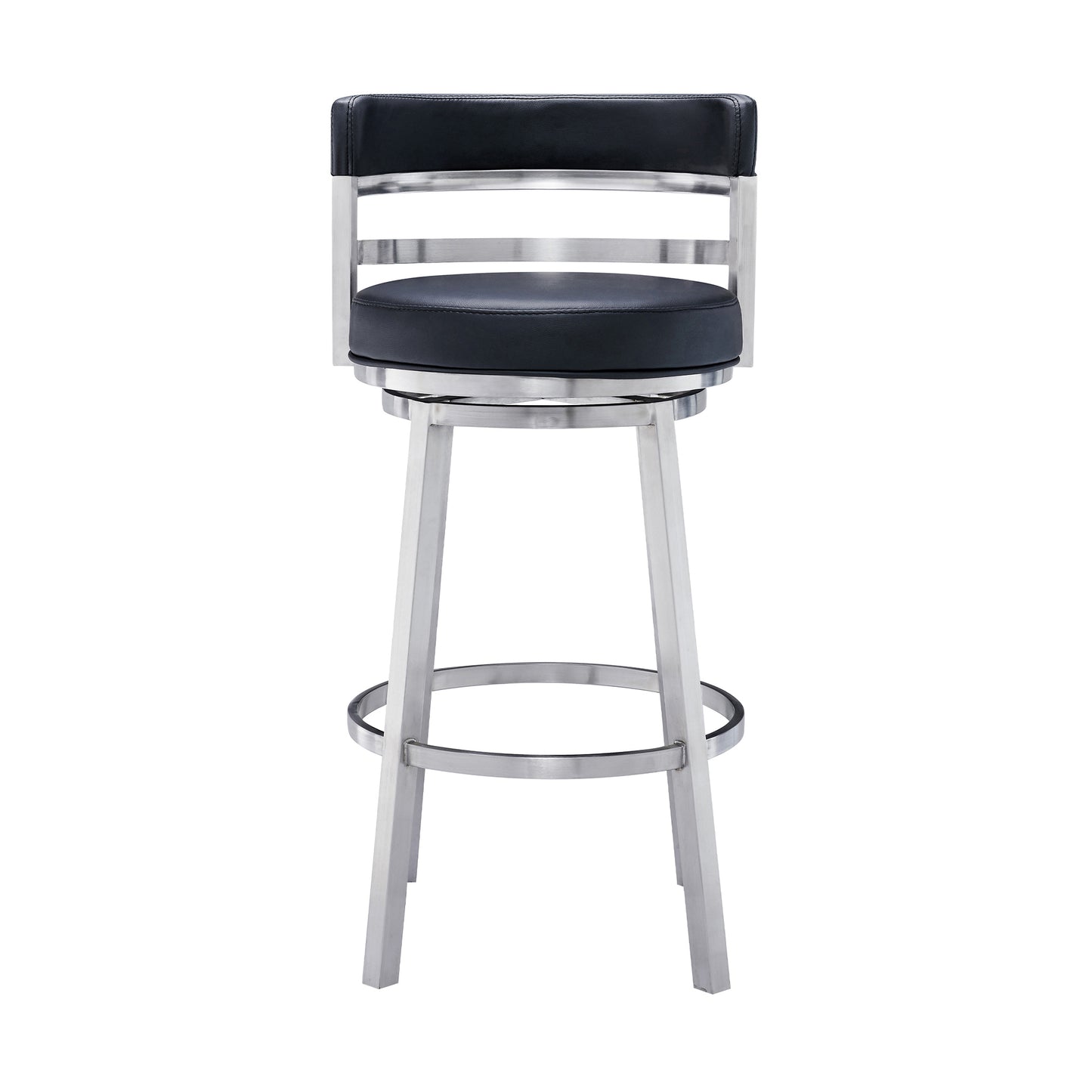 Titana 30" Bar Height Swivel Black Faux Leather and Brushed Stainless Steel Bar Stool By Armen Living | Bar Stools | Modishstore - 3