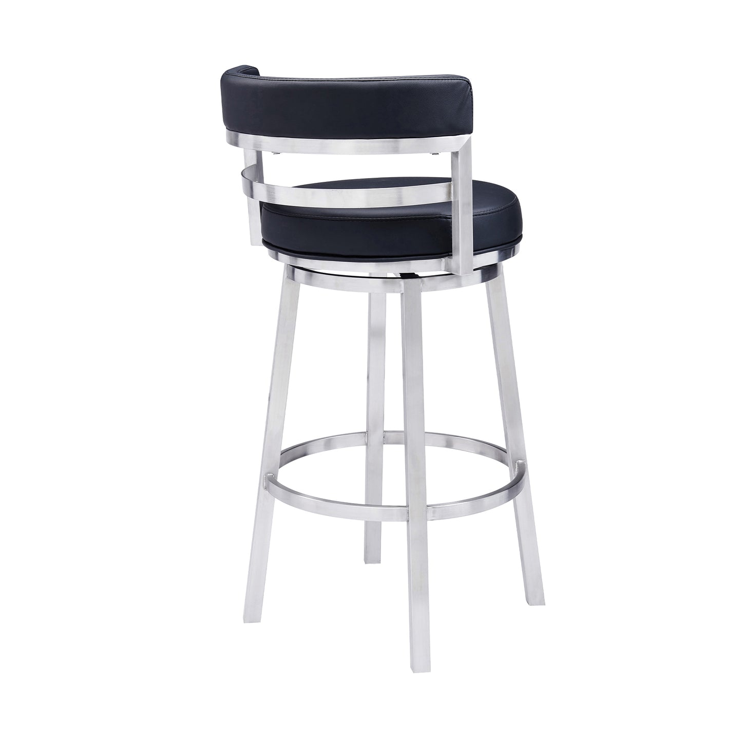 Titana 30" Bar Height Swivel Black Faux Leather and Brushed Stainless Steel Bar Stool By Armen Living | Bar Stools | Modishstore - 4