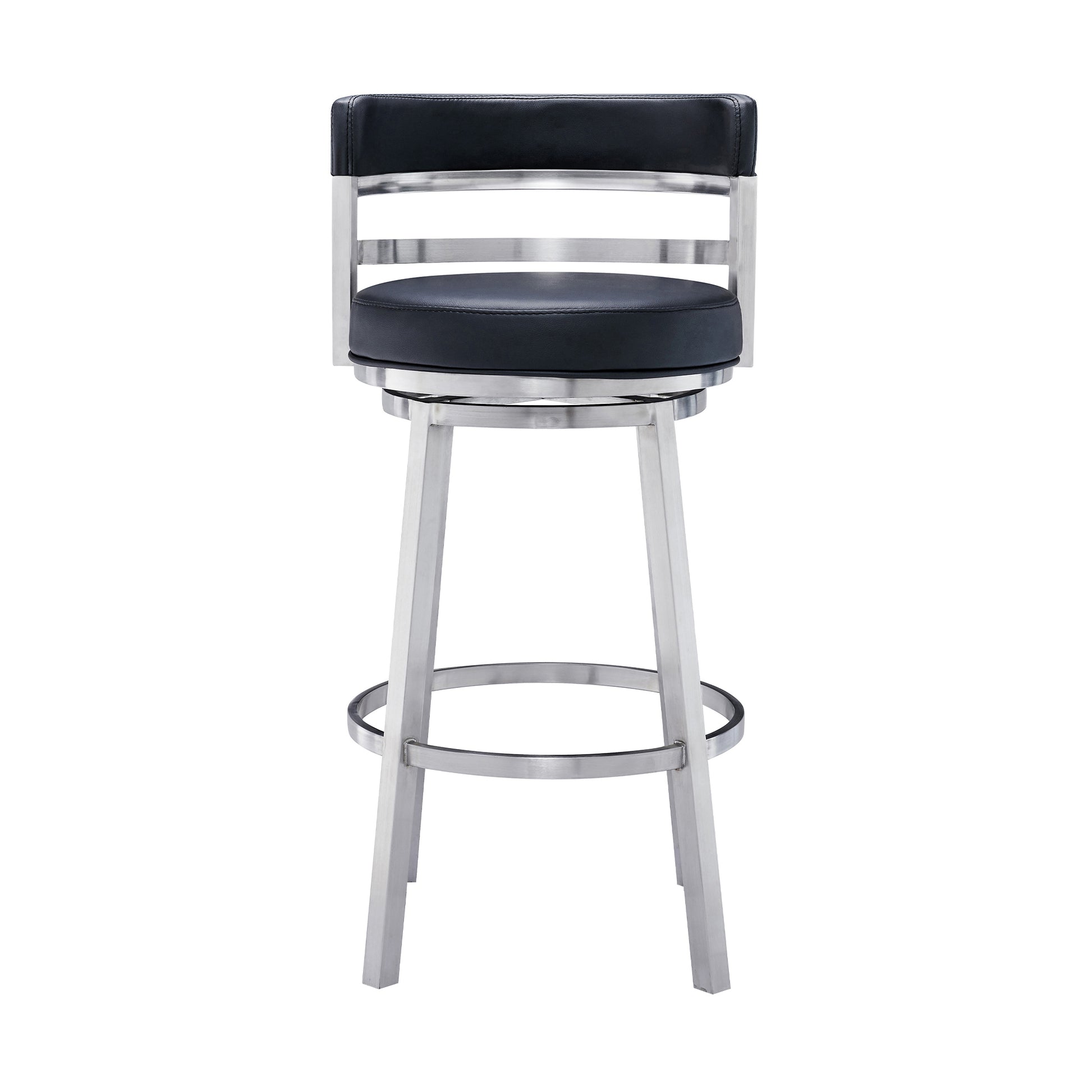 Titana 26" Counter Height Swivel Black Faux Leather and Brushed Stainless Steel Bar Stool By Armen Living | Bar Stools | Modishstore - 3