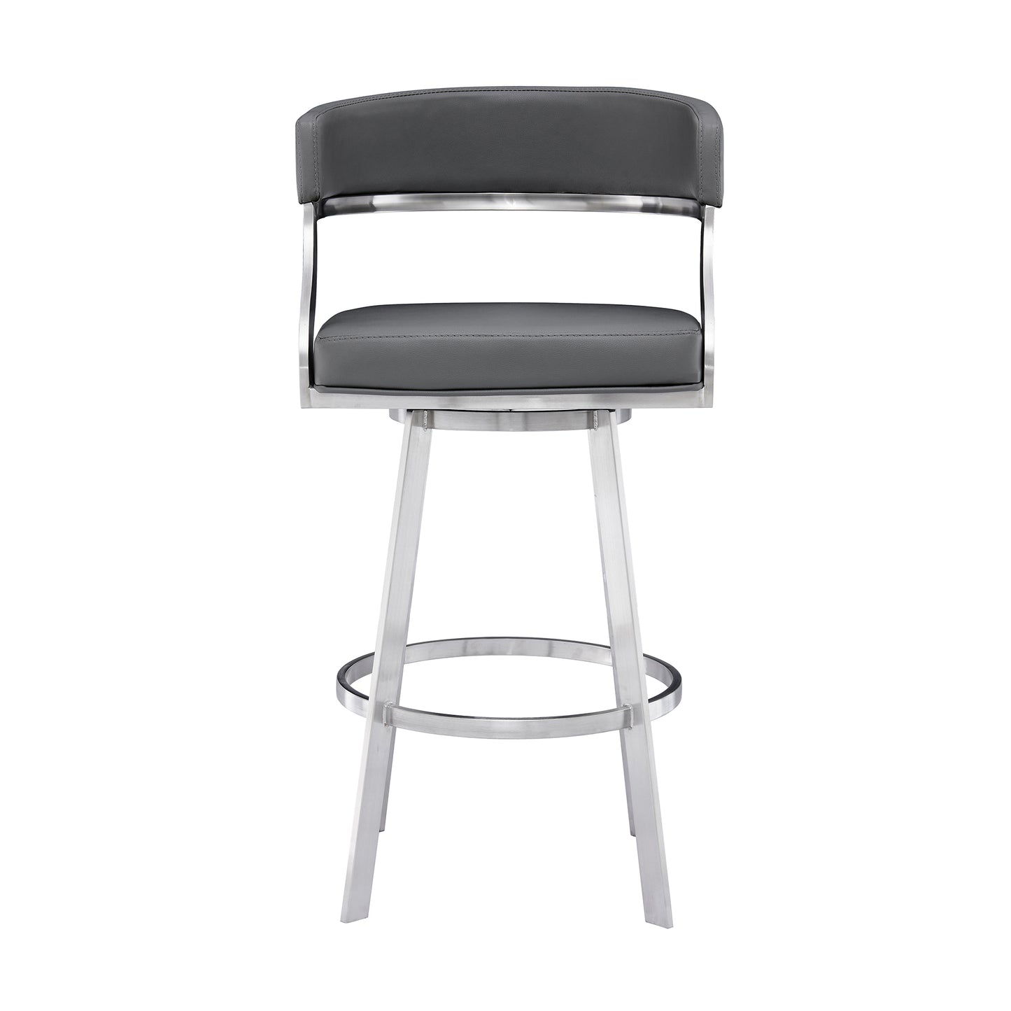 Dione 30" Bar Height Swivel Grey Faux Leather and Brushed Stainless Steel Bar Stool By Armen Living | Bar Stools | Modishstore - 3