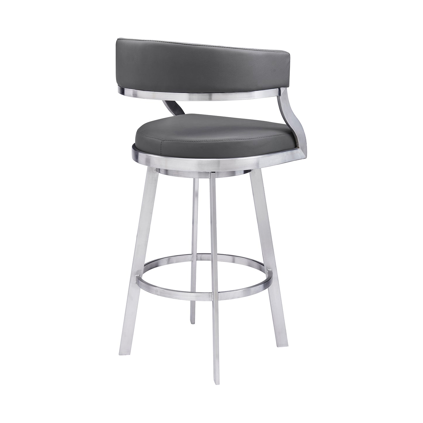 Dione 30" Bar Height Swivel Grey Faux Leather and Brushed Stainless Steel Bar Stool By Armen Living | Bar Stools | Modishstore - 4