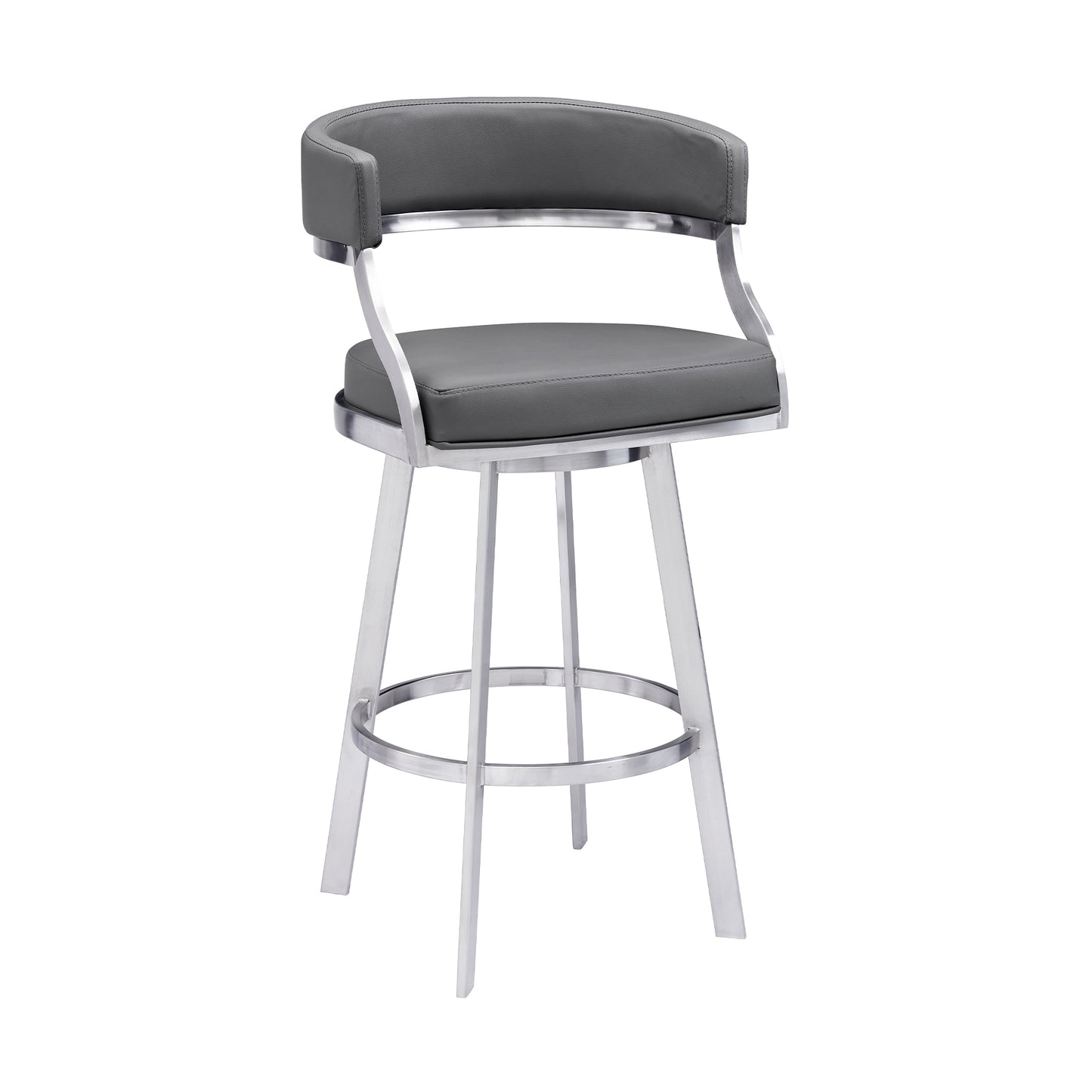 Dione 26" Counter Height Swivel Grey Faux Leather and Brushed Stainless Steel Bar Stool By Armen Living | Bar Stools | Modishstore - 2