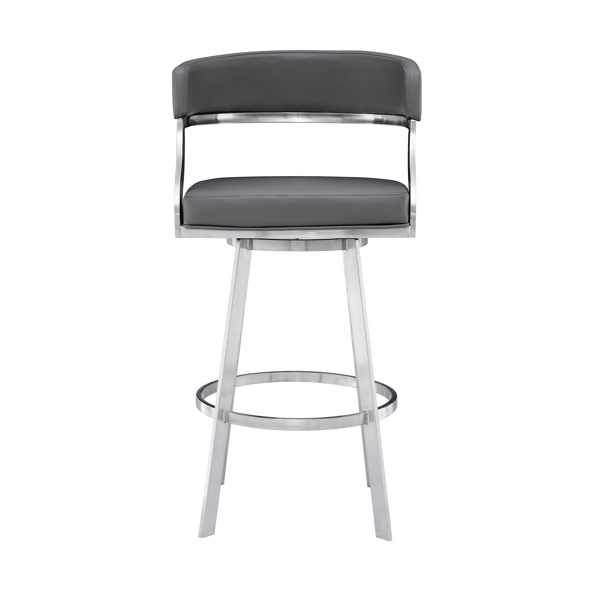 Dione 26" Counter Height Swivel Grey Faux Leather and Brushed Stainless Steel Bar Stool By Armen Living | Bar Stools | Modishstore - 3