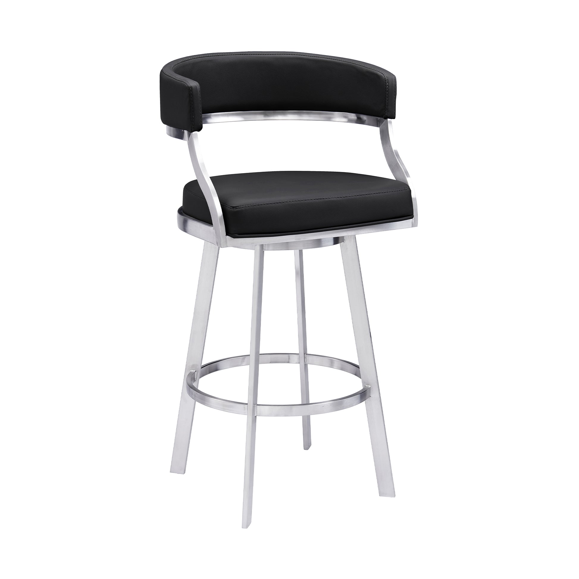 Dione 30" Bar Height Swivel Black Faux Leather and Brushed Stainless Steel Bar Stool By Armen Living | Bar Stools | Modishstore - 2