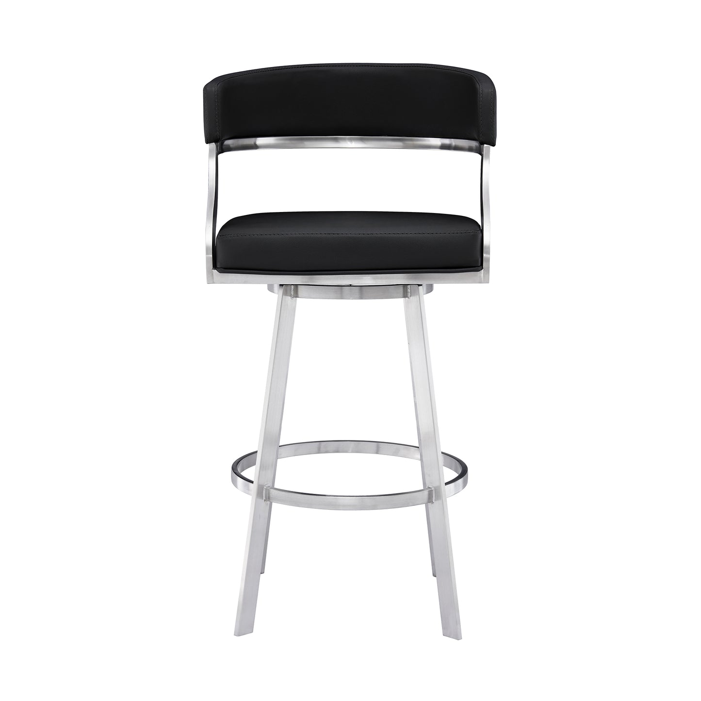 Dione 30" Bar Height Swivel Black Faux Leather and Brushed Stainless Steel Bar Stool By Armen Living | Bar Stools | Modishstore - 3