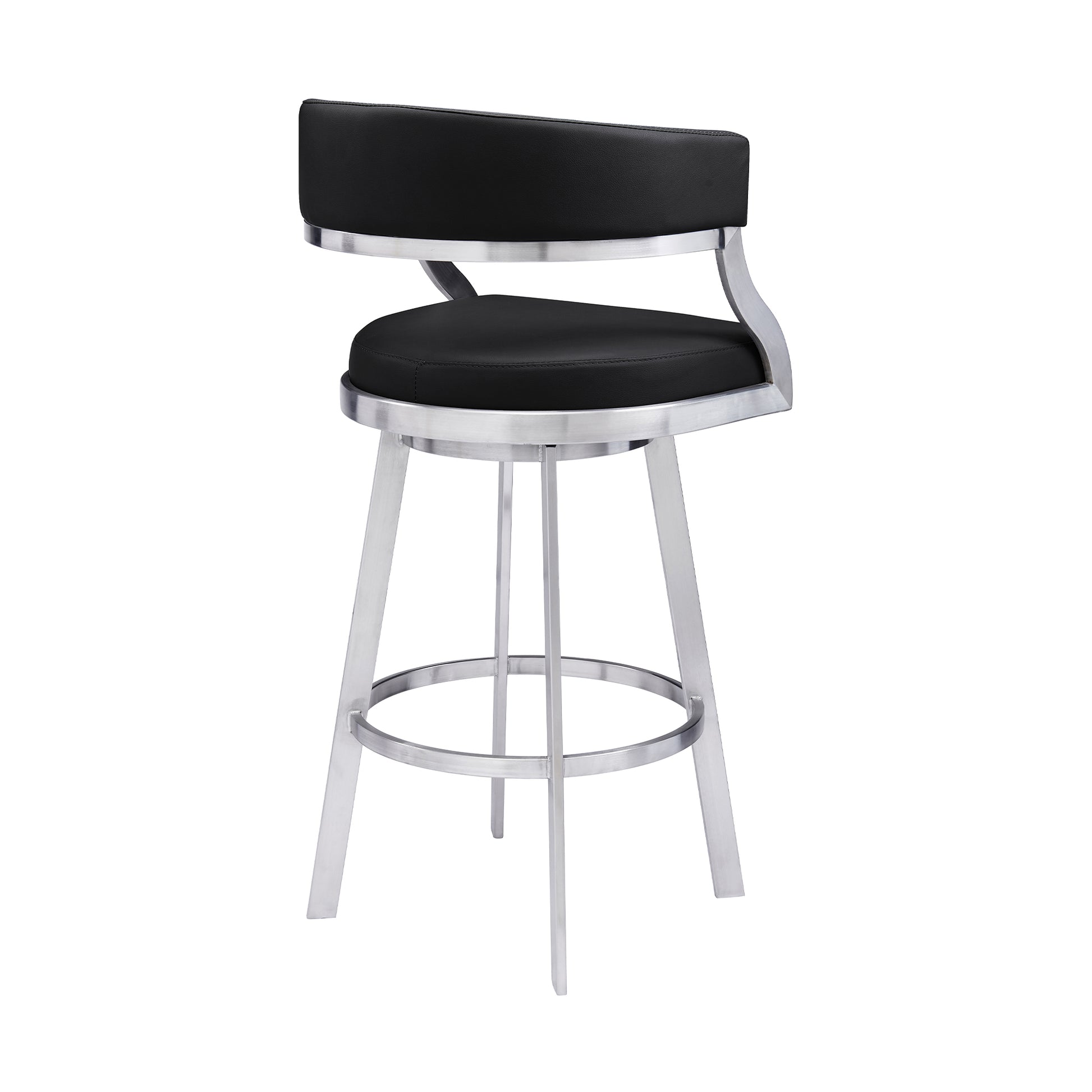 Dione 30" Bar Height Swivel Black Faux Leather and Brushed Stainless Steel Bar Stool By Armen Living | Bar Stools | Modishstore - 4