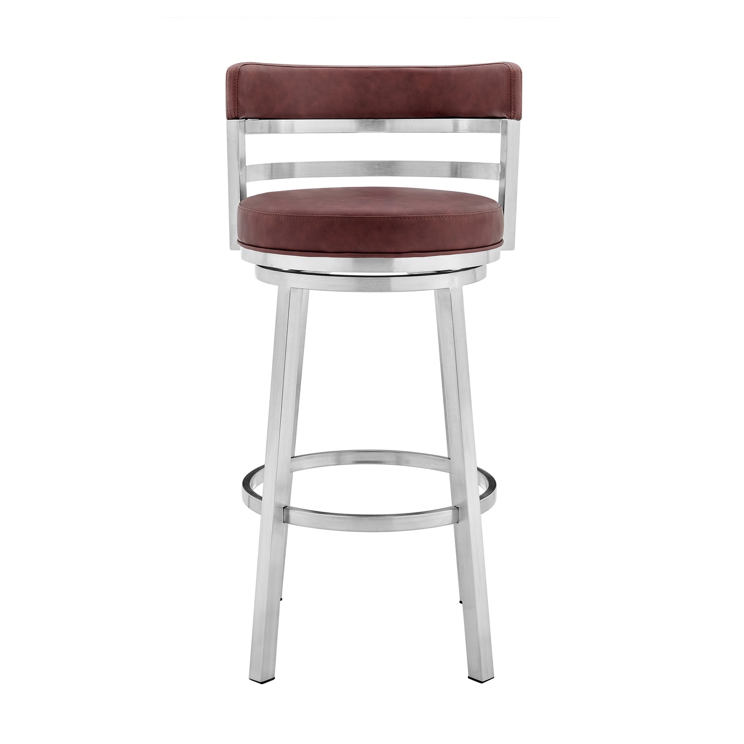 Titana 26" Counter Height Swivel Red Faux Leather and Brushed Stainless Steel Bar Stool By Armen Living | Bar Stools | Modishstore - 3