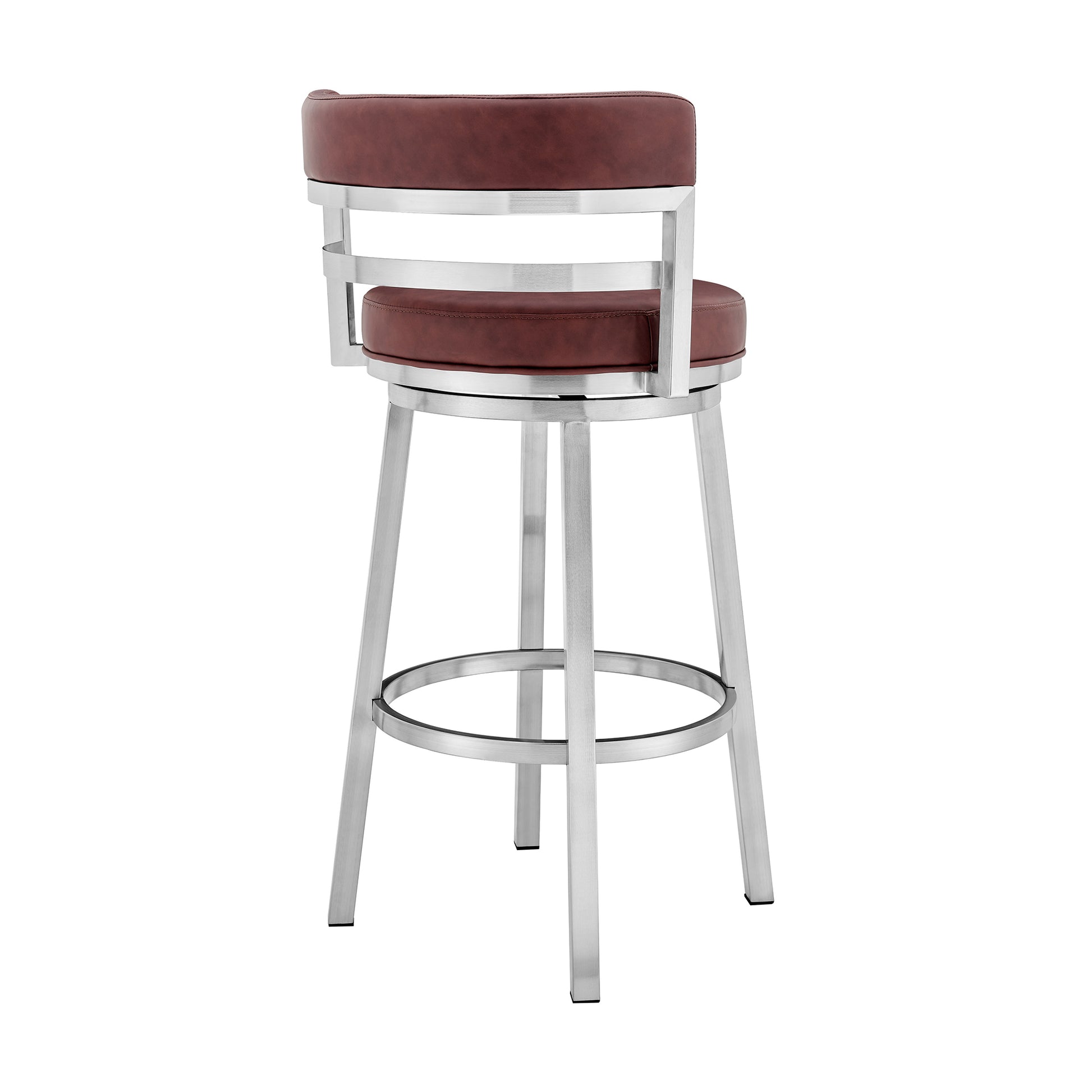 Titana 26" Counter Height Swivel Red Faux Leather and Brushed Stainless Steel Bar Stool By Armen Living | Bar Stools | Modishstore - 4