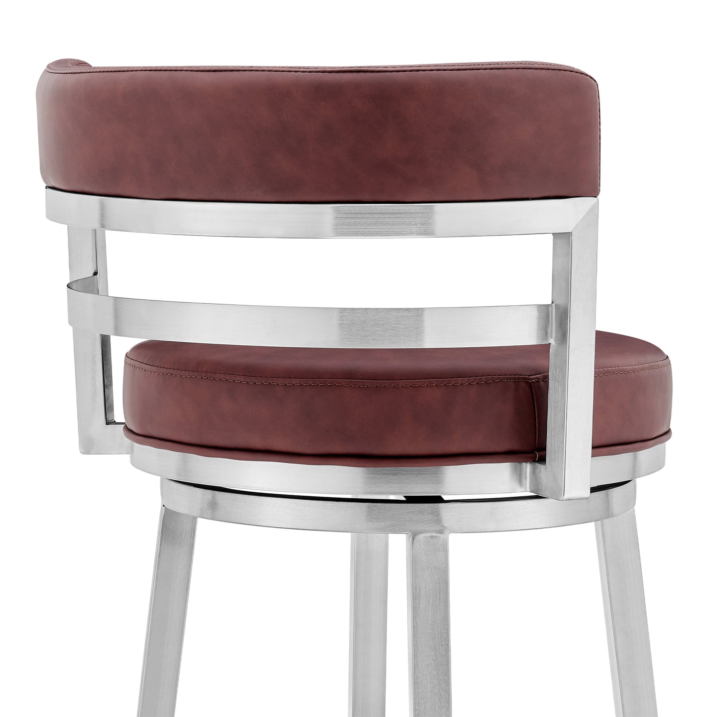 Titana 26" Counter Height Swivel Red Faux Leather and Brushed Stainless Steel Bar Stool By Armen Living | Bar Stools | Modishstore - 6