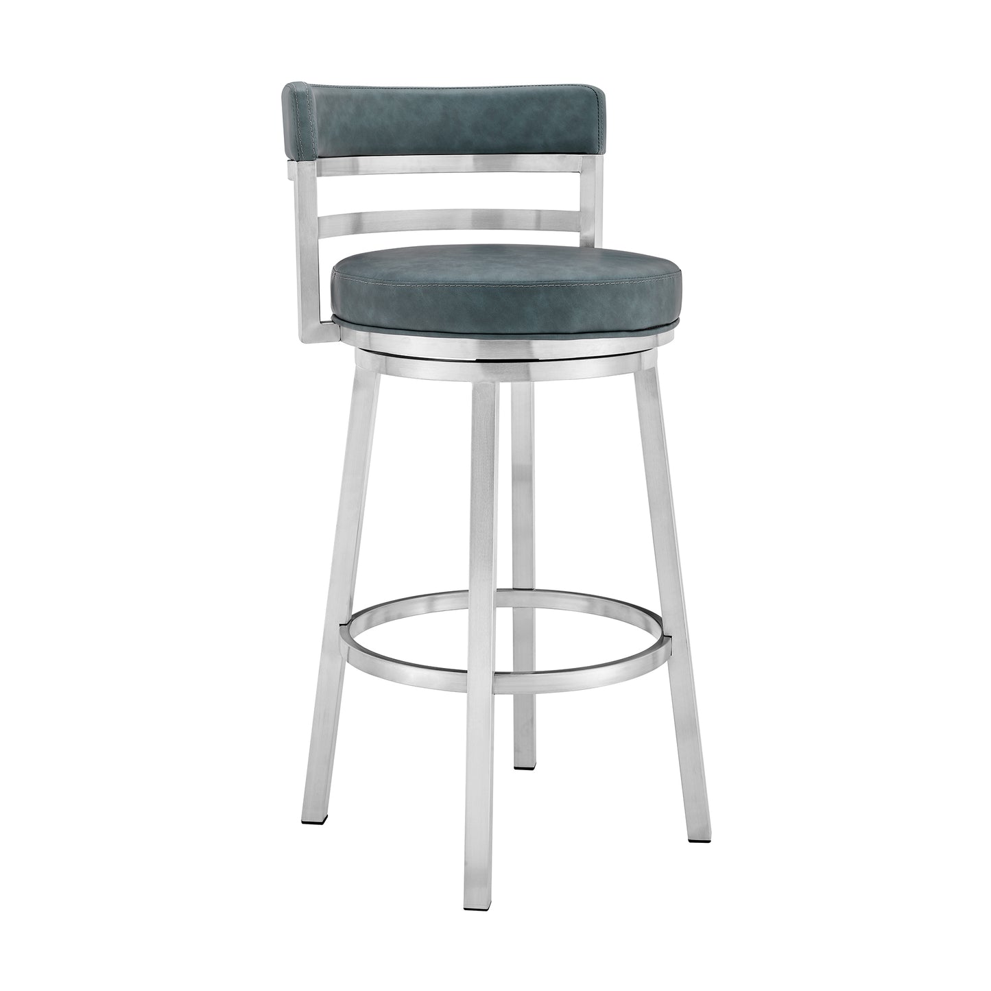 Titana 26" Counter Height Swivel Blue Faux Leather and Brushed Stainless Steel Bar Stool By Armen Living | Bar Stools | Modishstore - 2