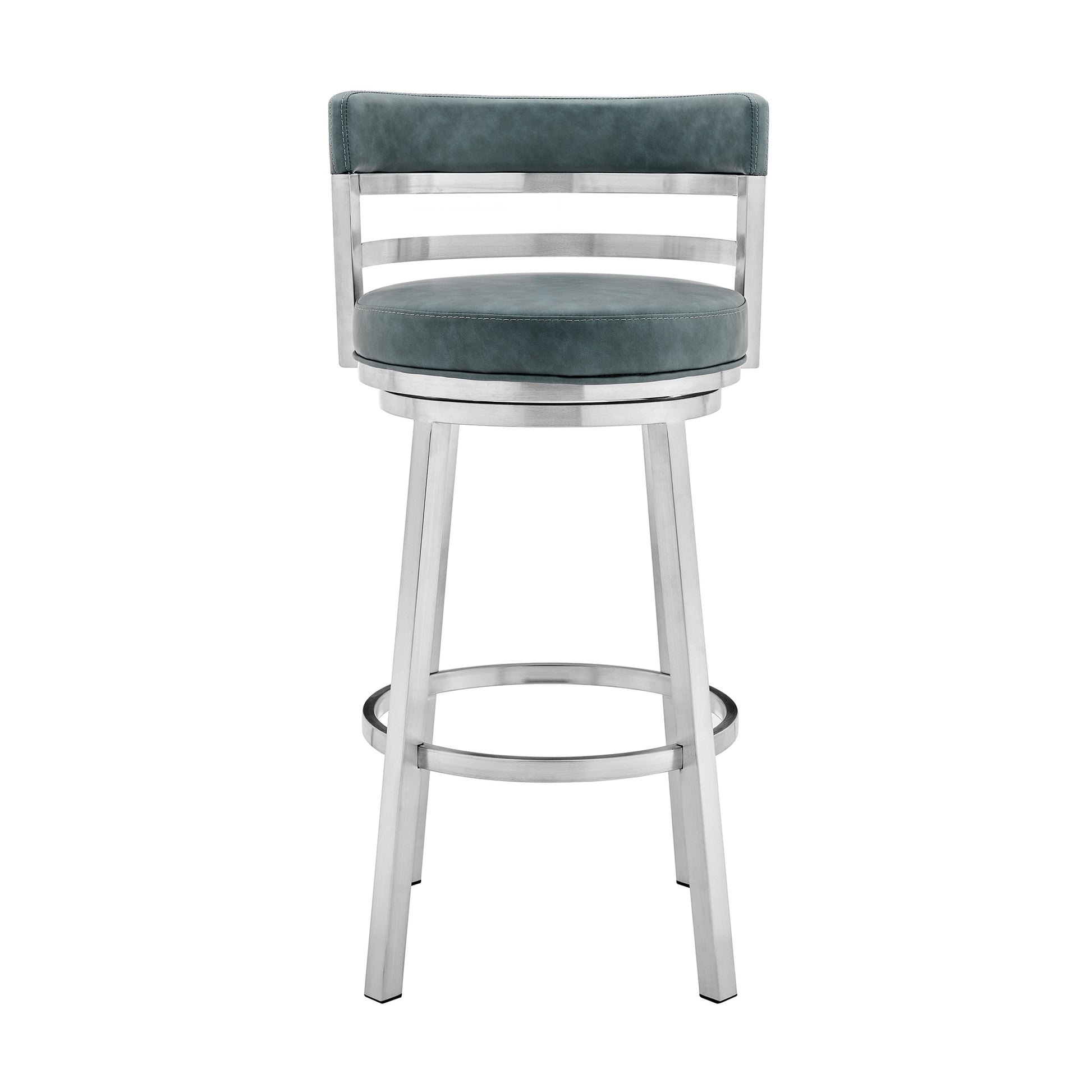 Titana 26" Counter Height Swivel Blue Faux Leather and Brushed Stainless Steel Bar Stool By Armen Living | Bar Stools | Modishstore - 3