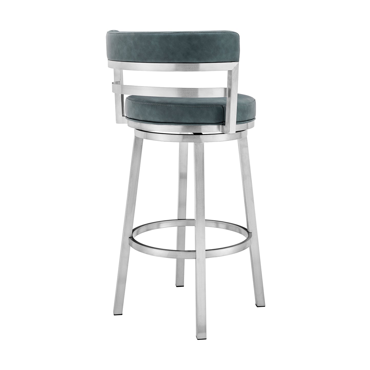 Titana 26" Counter Height Swivel Blue Faux Leather and Brushed Stainless Steel Bar Stool By Armen Living | Bar Stools | Modishstore - 4