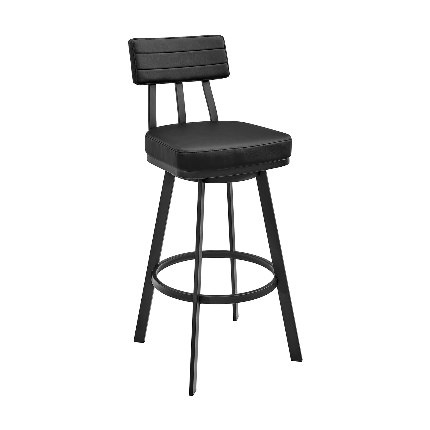 Jinab Swivel Bar Stool in Black Metal with Black Faux Leather By Armen Living | Bar Stools | Modishstore - 2