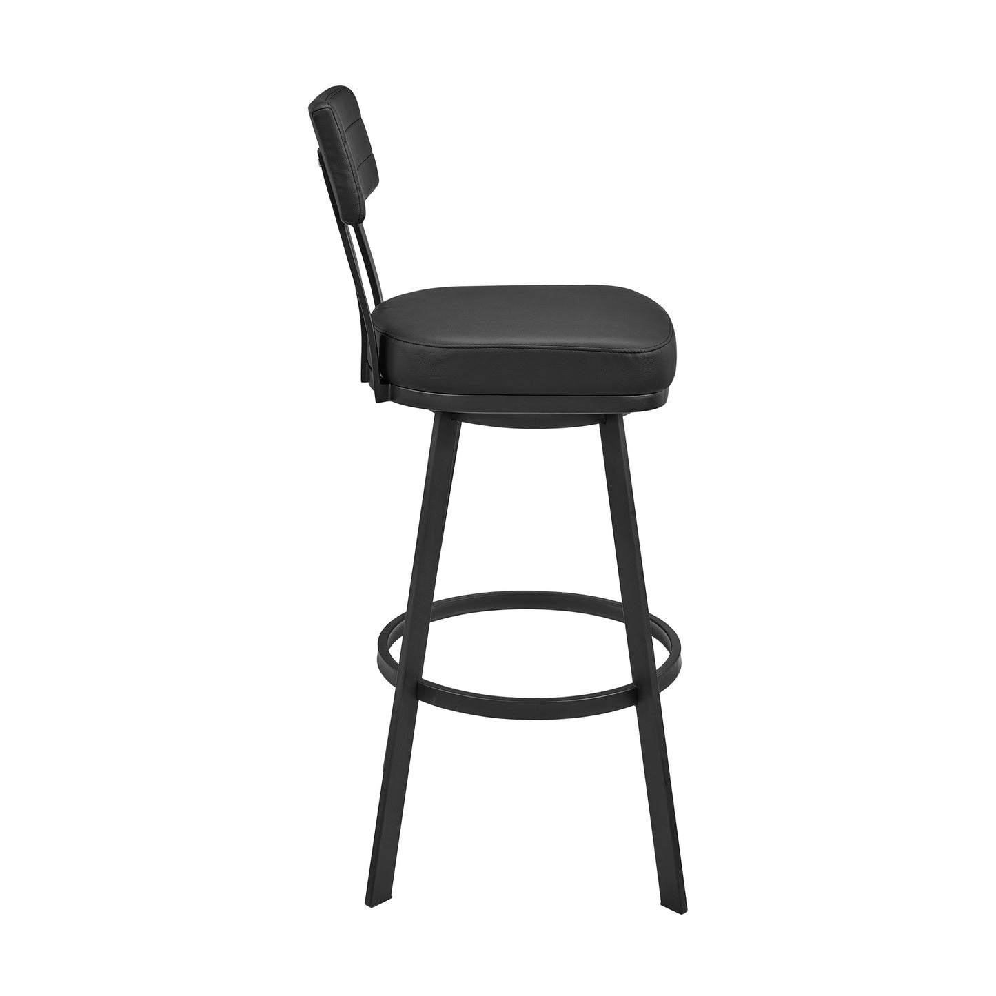 Jinab Swivel Bar Stool in Black Metal with Black Faux Leather By Armen Living | Bar Stools | Modishstore - 4