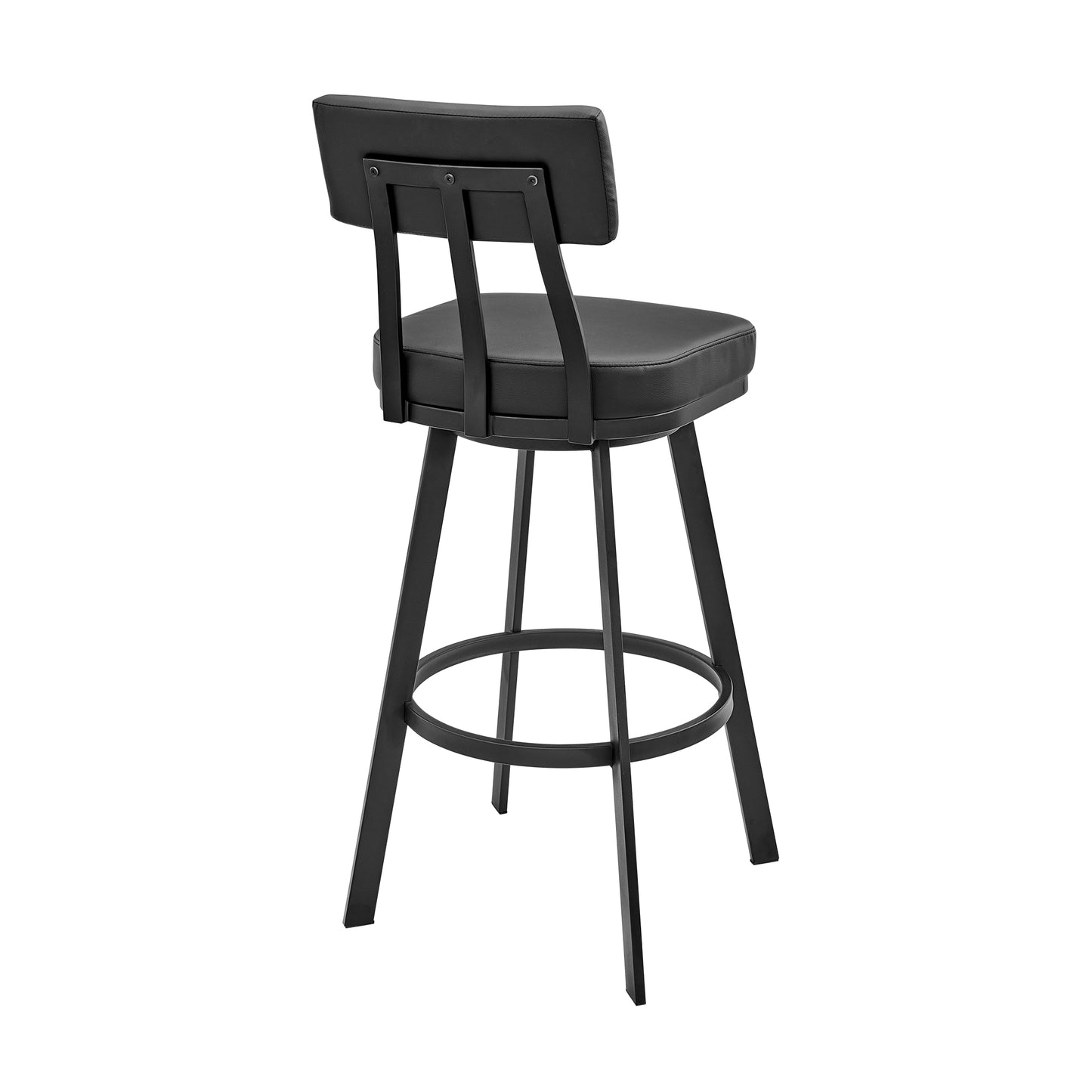 Jinab Swivel Bar Stool in Black Metal with Black Faux Leather By Armen Living | Bar Stools | Modishstore - 6