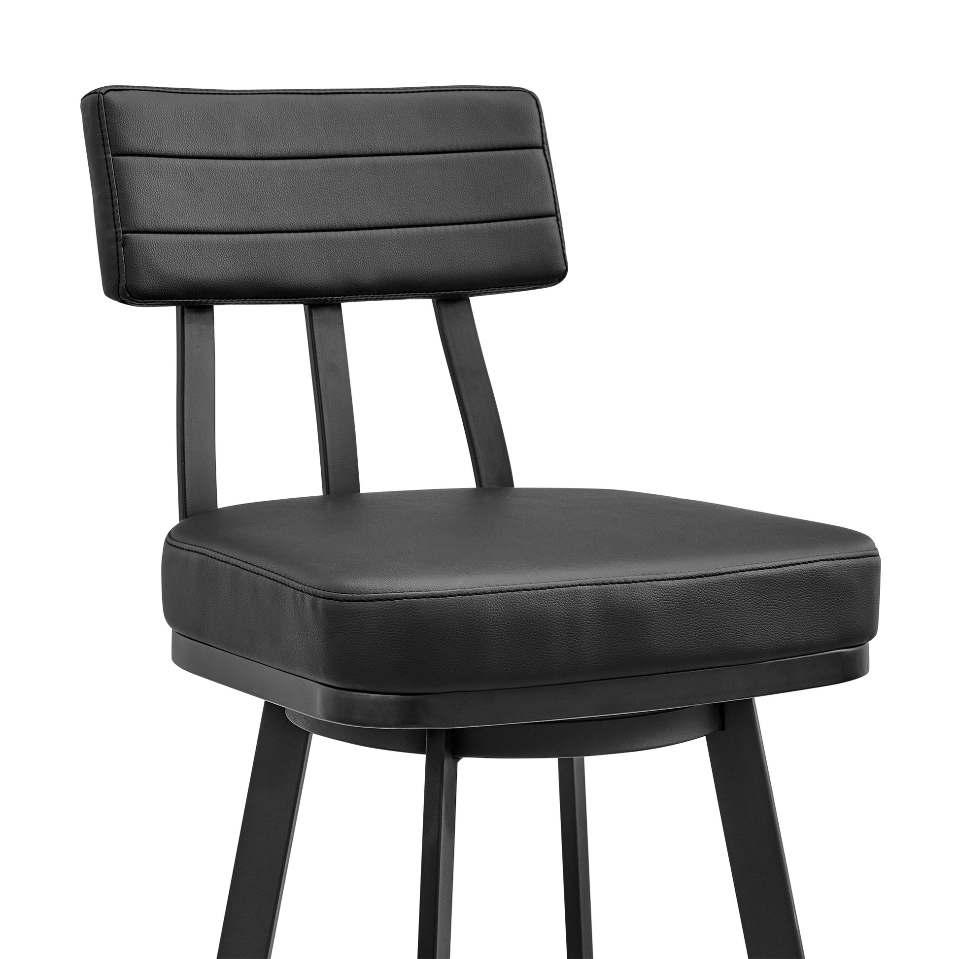 Jinab Swivel Bar Stool in Black Metal with Black Faux Leather By Armen Living | Bar Stools | Modishstore - 7