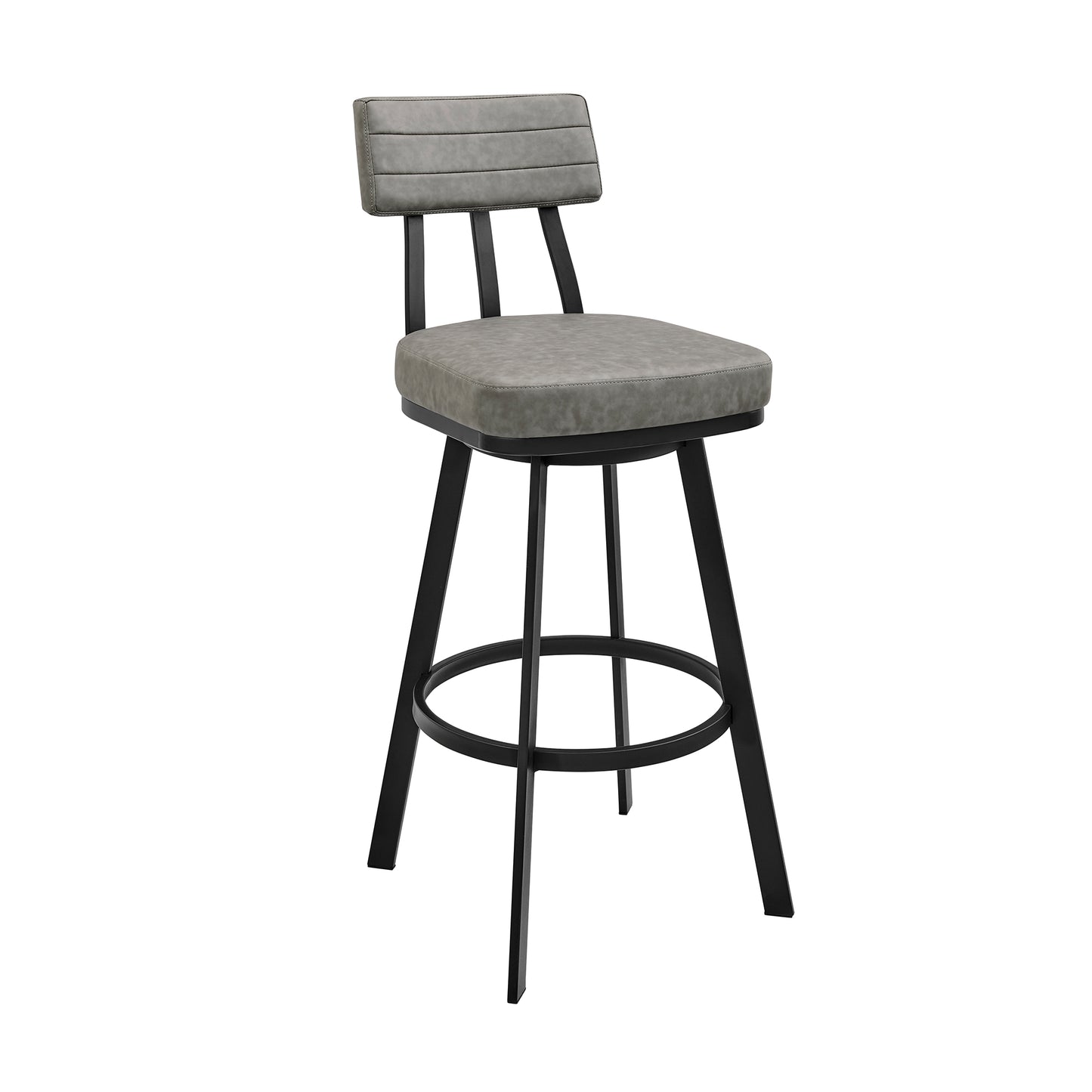 Jinab Swivel Bar Stool in Black Metal with Grey Faux Leather By Armen Living | Bar Stools | Modishstore - 2