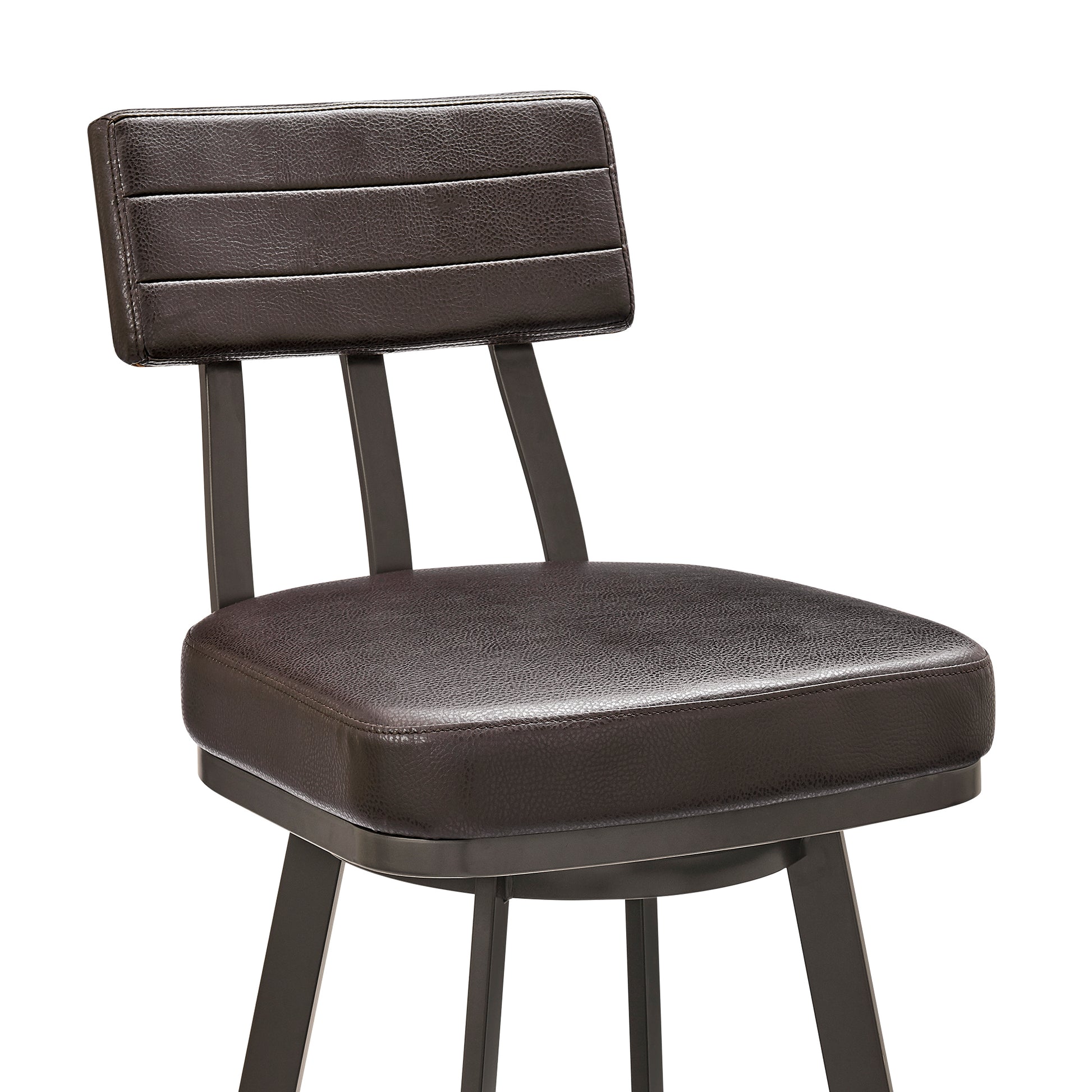 Bejnamin Swivel Bar Stool in Brown Metal with Brown Faux Leather By Armen Living | Bar Stools | Modishstore - 7