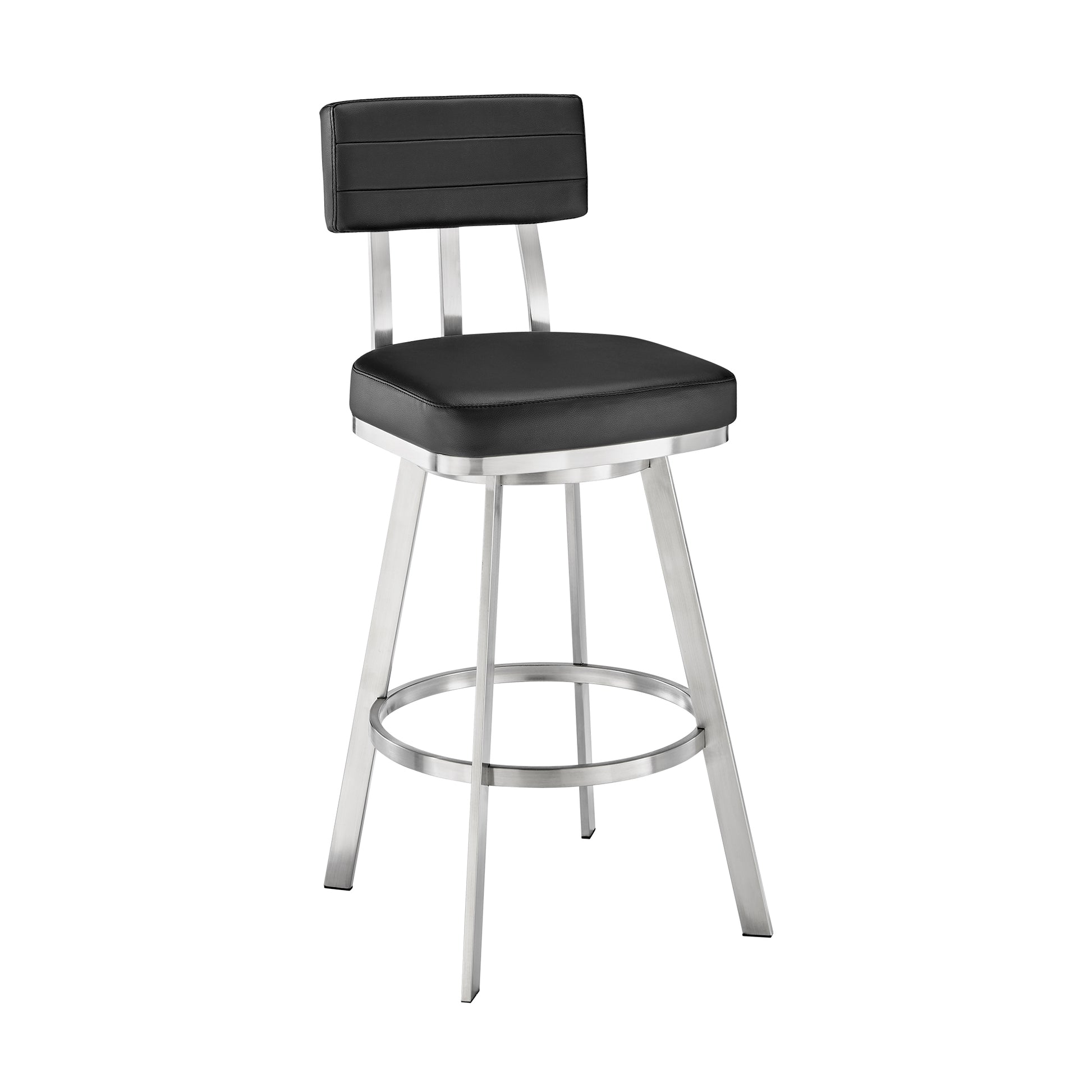 Jinab Swivel Bar Stool in Brushed Stainless Steel with Black Faux Leather By Armen Living | Bar Stools | Modishstore - 2