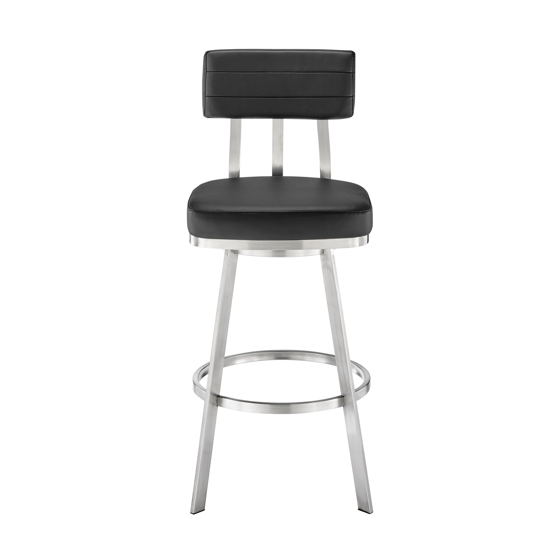 Jinab Swivel Bar Stool in Brushed Stainless Steel with Black Faux Leather By Armen Living | Bar Stools | Modishstore - 3