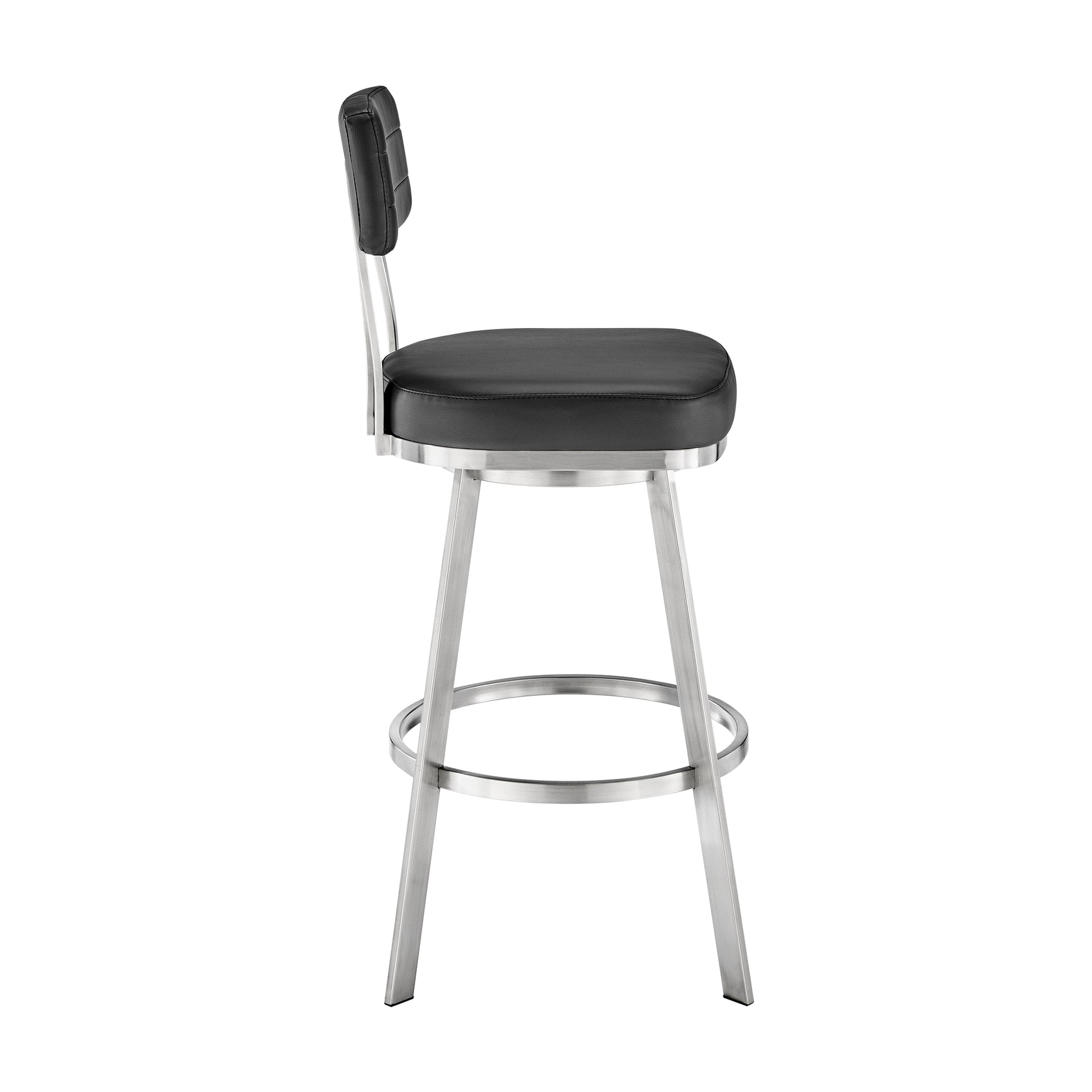 Jinab Swivel Bar Stool in Brushed Stainless Steel with Black Faux Leather By Armen Living | Bar Stools | Modishstore - 4