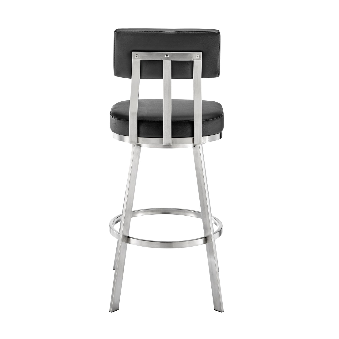 Jinab Swivel Bar Stool in Brushed Stainless Steel with Black Faux Leather By Armen Living | Bar Stools | Modishstore - 5