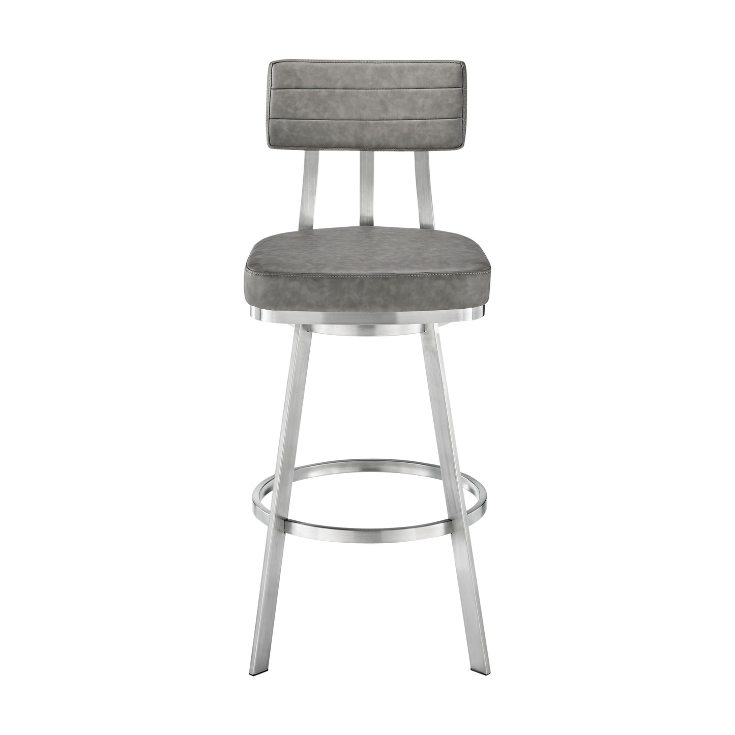 Jinab Swivel Bar Stool in Brushed Stainless Steel with Grey Faux Leather By Armen Living | Bar Stools | Modishstore - 3