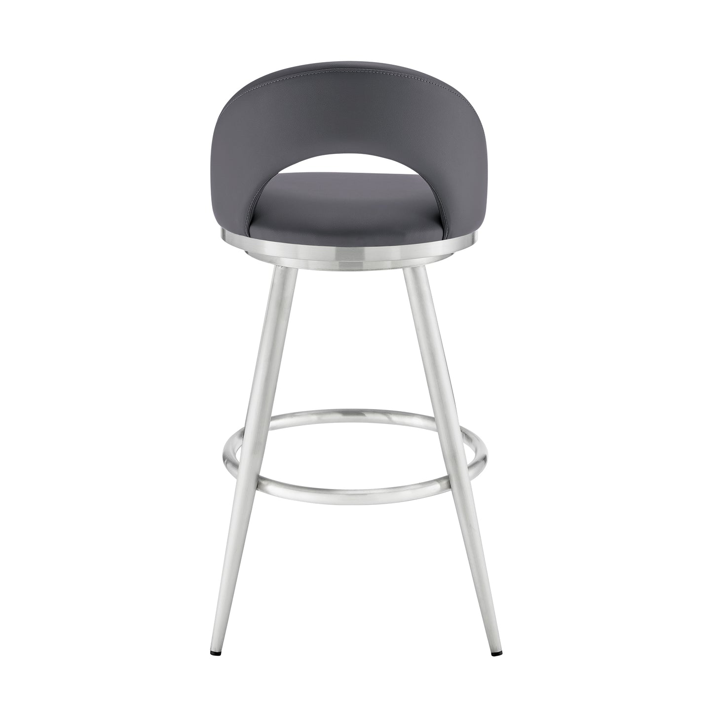 Lottech Swivel Bar Stool in Brushed Stainless Steel with Black Faux Leather By Armen Living | Bar Stools | Modishstore - 16