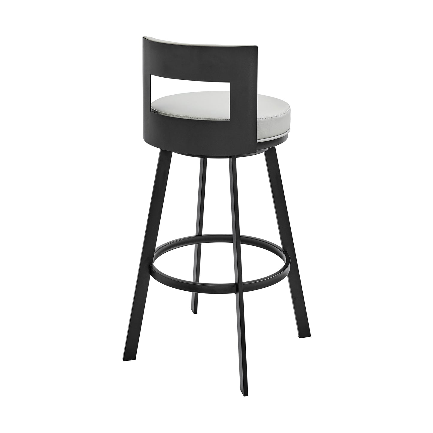 Lynof Swivel Bar Stool in Black Metal with Light Grey Faux Leather By Armen Living | Bar Stools | Modishstore - 5