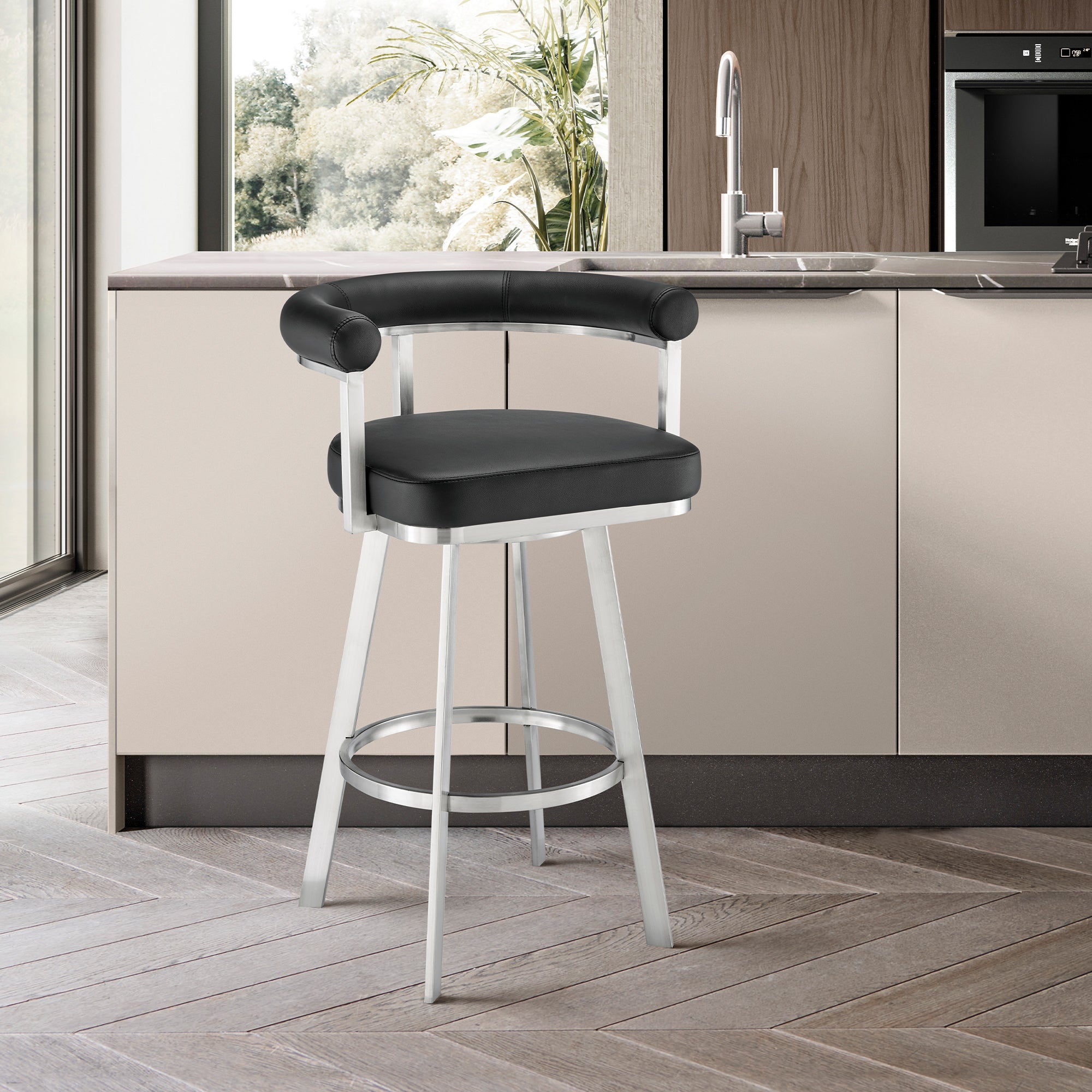 Brushed stainless steel swivel best sale bar stools