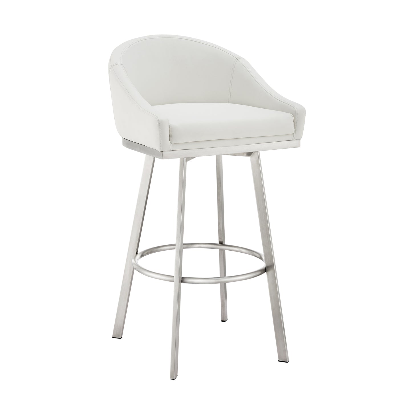 Noran Swivel Bar Stool in Brushed Stainless Steel with White Faux Leather By Armen Living | Bar Stools | Modishstore - 2