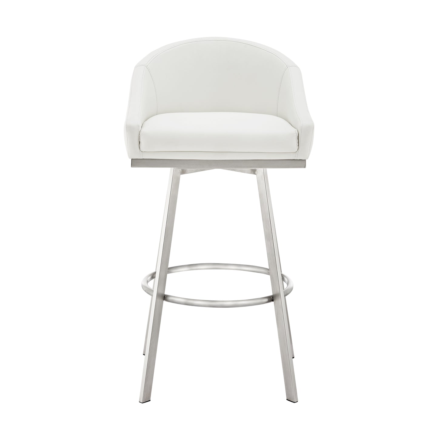 Noran Swivel Bar Stool in Brushed Stainless Steel with White Faux Leather By Armen Living | Bar Stools | Modishstore - 3