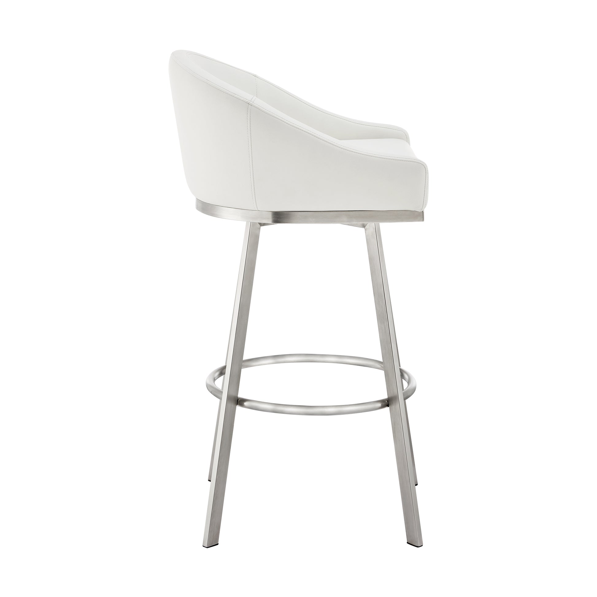 Noran Swivel Bar Stool in Brushed Stainless Steel with White Faux Leather By Armen Living | Bar Stools | Modishstore - 4