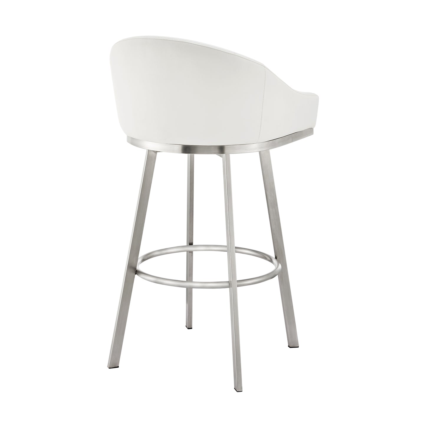 Noran Swivel Bar Stool in Brushed Stainless Steel with White Faux Leather By Armen Living | Bar Stools | Modishstore - 5