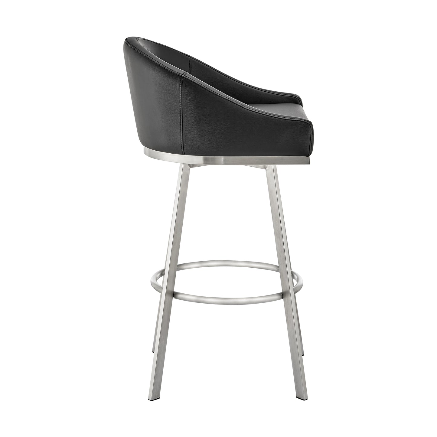 Noran Swivel Bar Stool in Brushed Stainless Steel with White Faux Leather By Armen Living | Bar Stools | Modishstore - 14