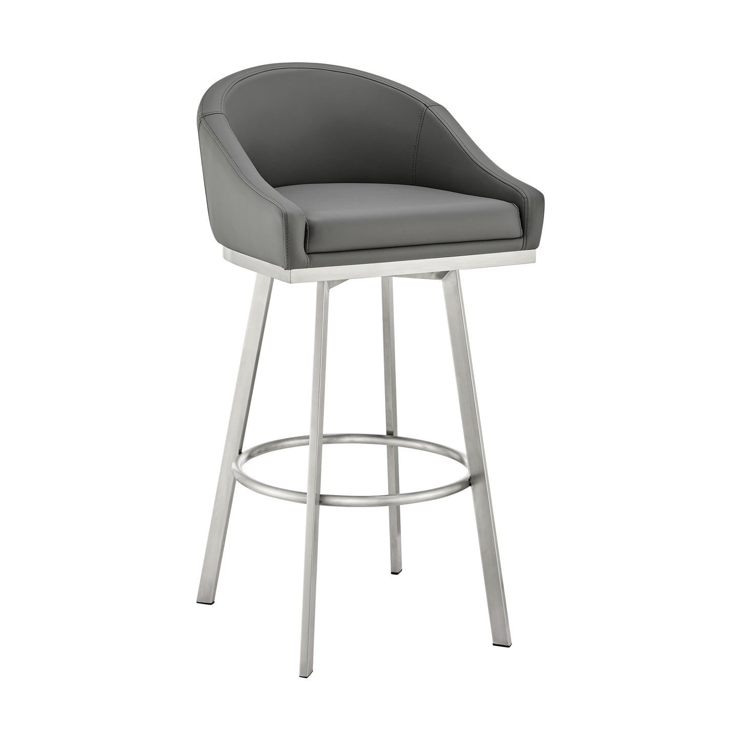 Noran Swivel Bar Stool in Brushed Stainless Steel with White Faux Leather By Armen Living | Bar Stools | Modishstore - 22