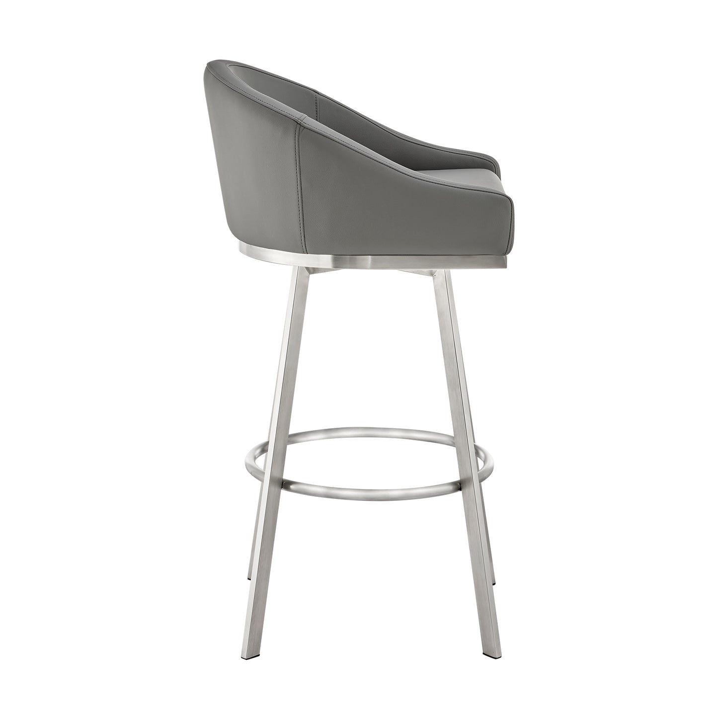 Noran Swivel Bar Stool in Brushed Stainless Steel with White Faux Leather By Armen Living | Bar Stools | Modishstore - 24