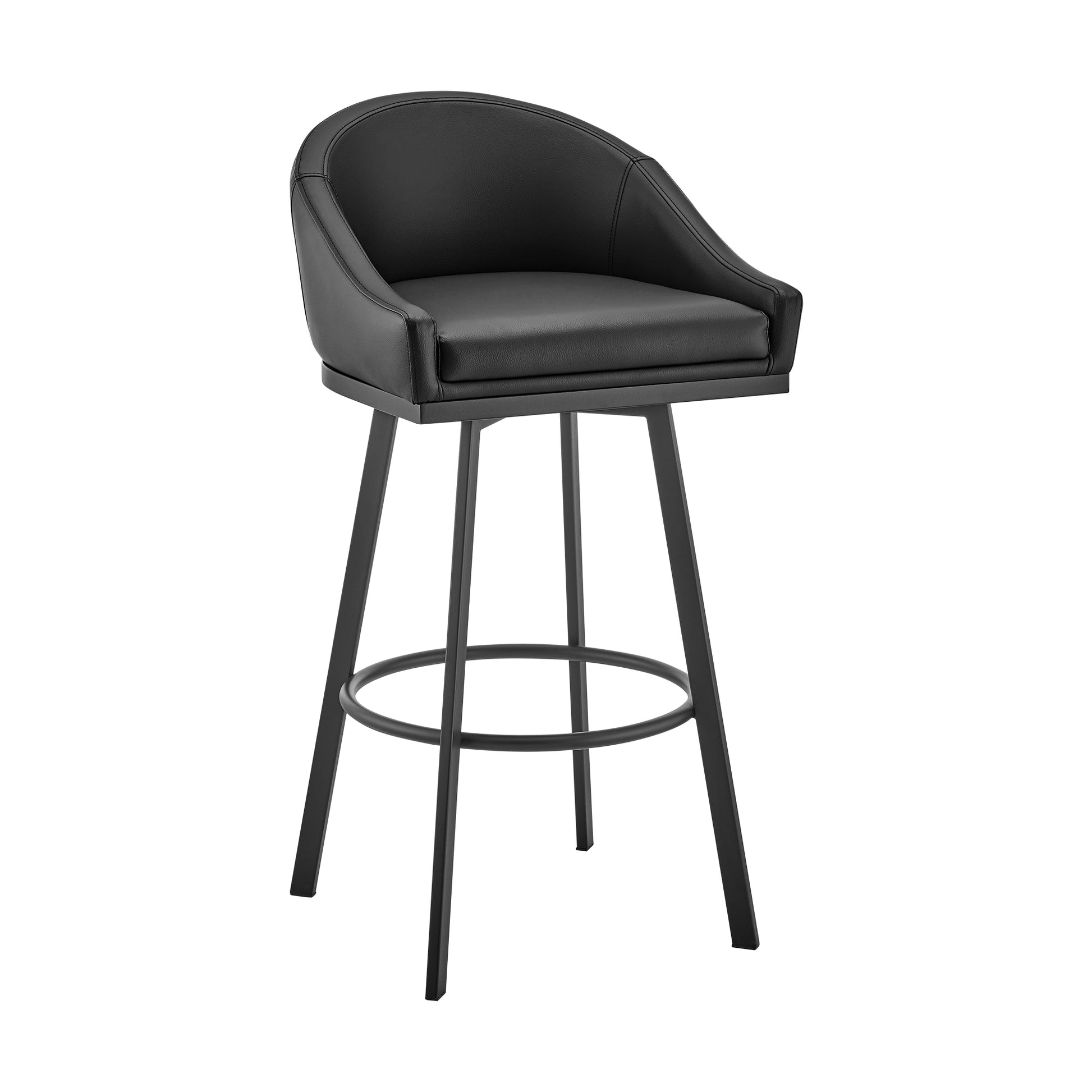 Noran Swivel Bar Stool in Black Metal with Black Faux Leather By Armen Living | Bar Stools | Modishstore - 2