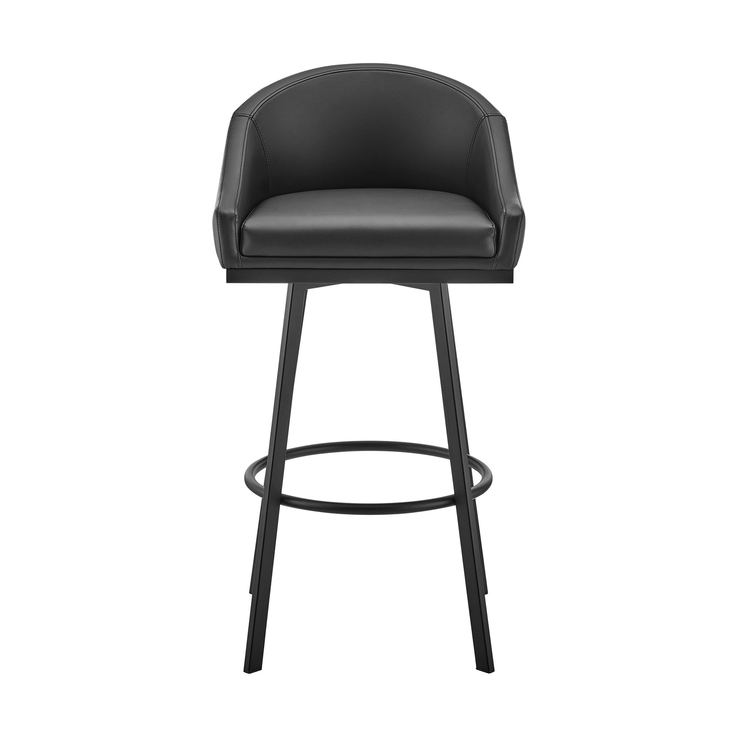 Noran Swivel Bar Stool in Black Metal with Black Faux Leather By Armen Living | Bar Stools | Modishstore - 3